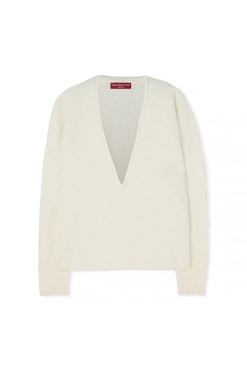 Knitted Deep V-neck Wool Blend Sweater Product Image