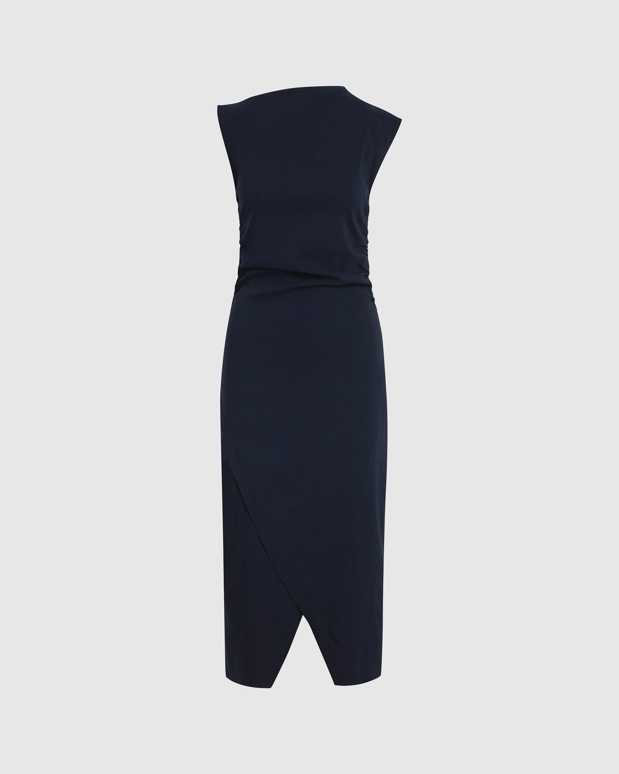 Manon Asymmetric-Neck Ruched Dress (Petite) Product Image