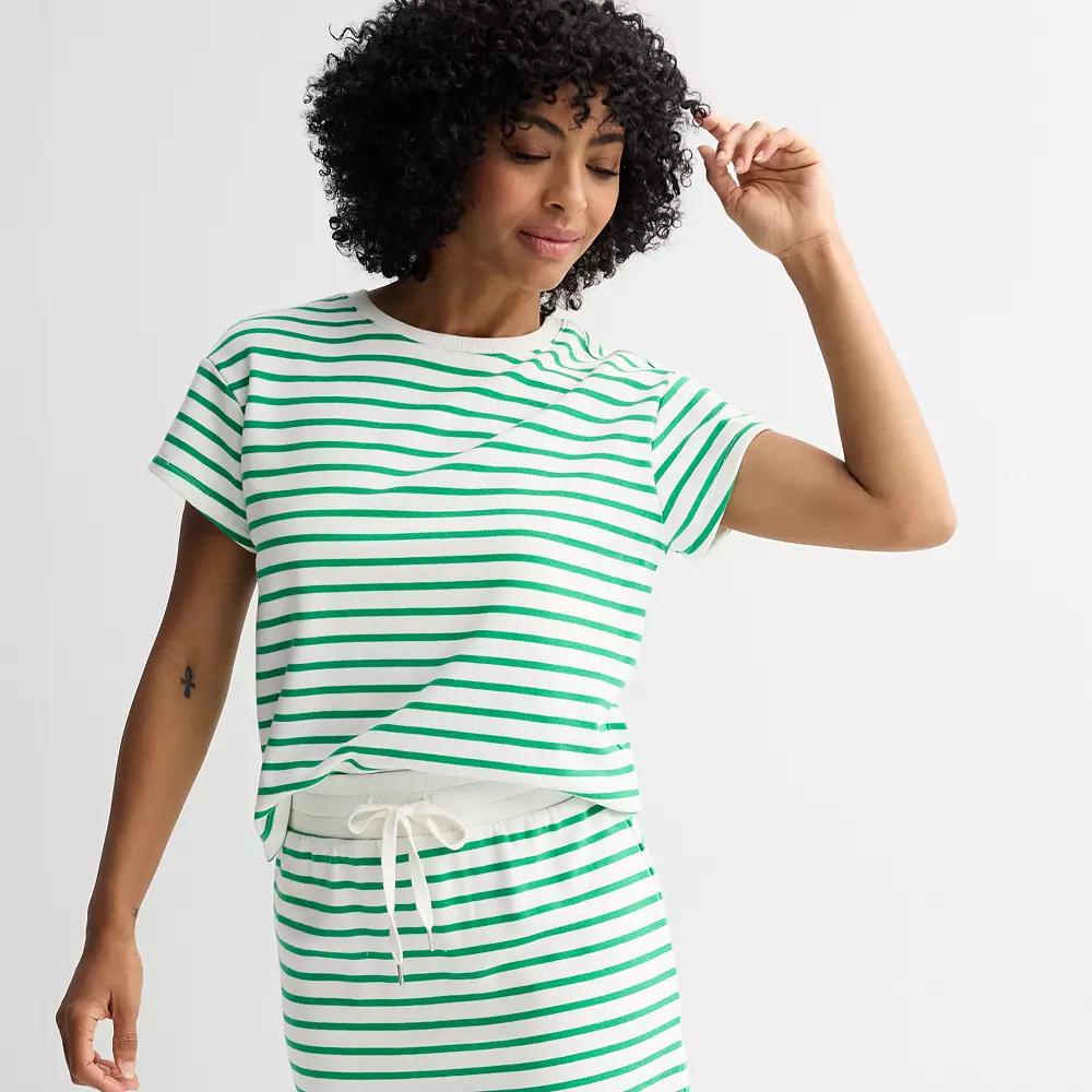 Women's Sonoma Goods For Life® French Terry Stripe Tee, Size: XXL, Green Neutral Stripe Product Image