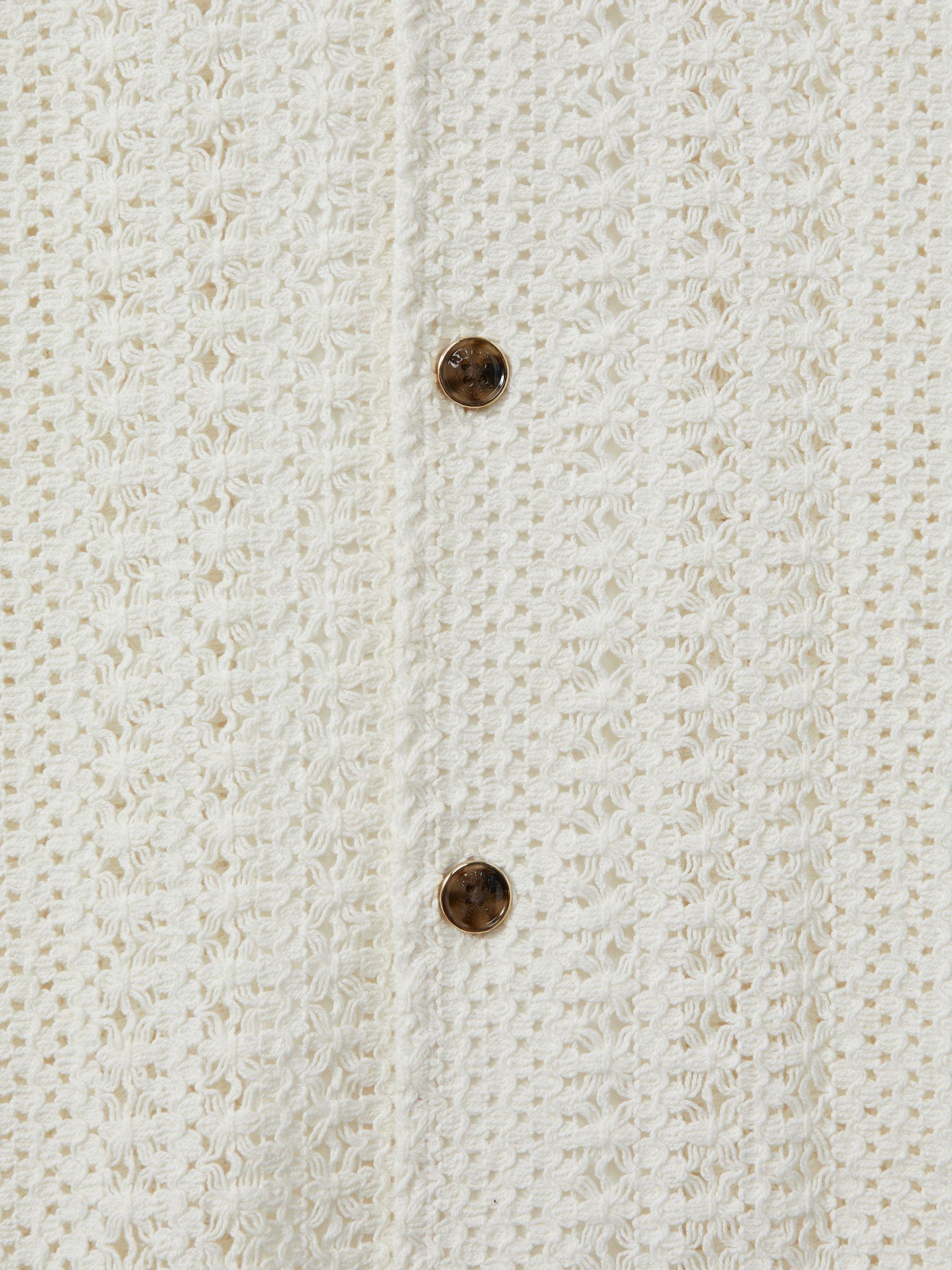 Cotton Crochet Cuban Collar Shirt in Ecru Product Image