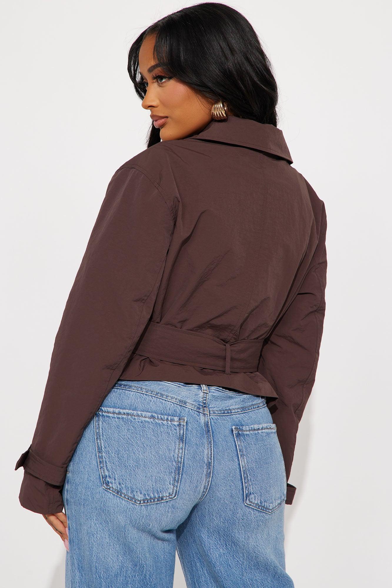 Nicole Belted Nylon Cropped Trench - Chocolate Female Product Image