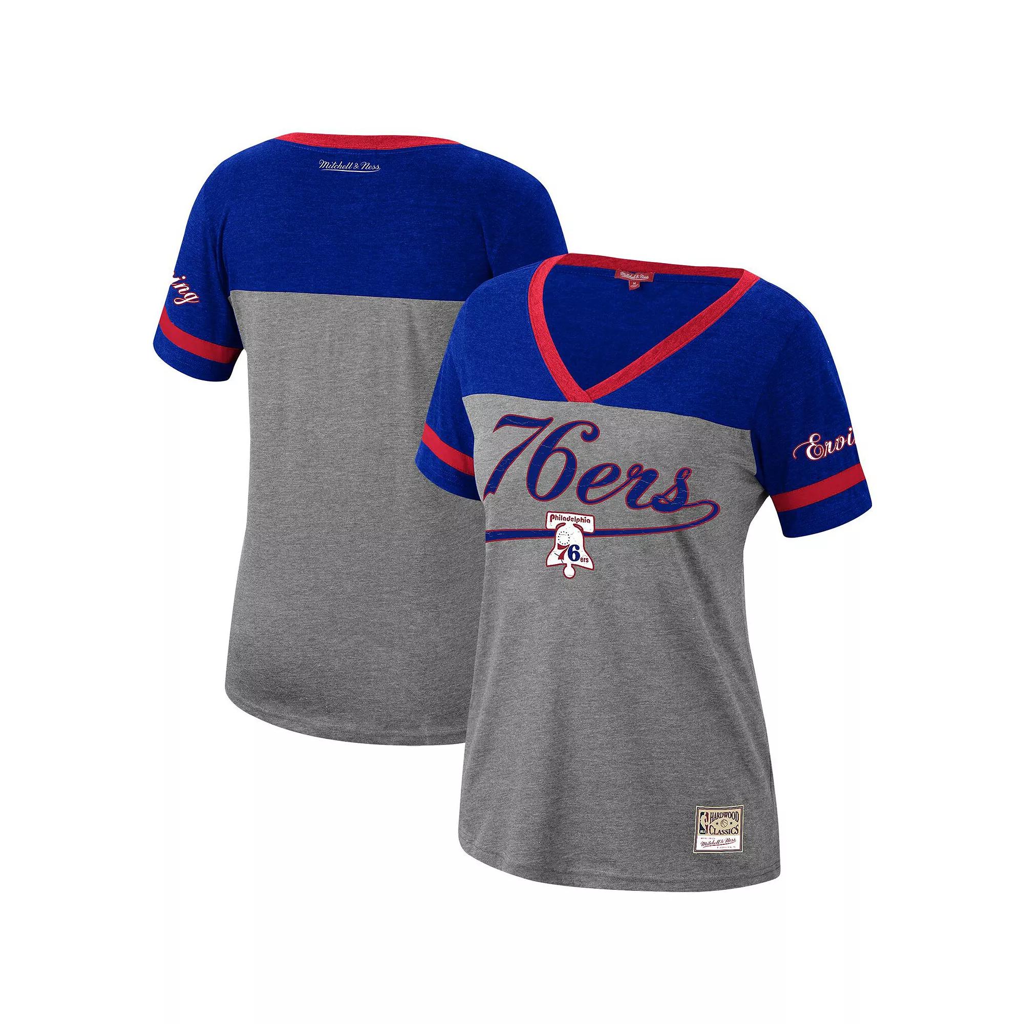 Women's Mitchell & Ness Allen Iverson Heathered Charcoal Philadelphia 76ers Team Captain V-Neck T-Shirt, Size: Small, 76r Charco Product Image