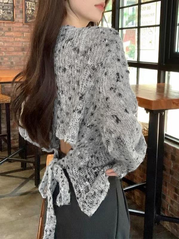 Cutout Lace Up Long Sleeve Knit Product Image