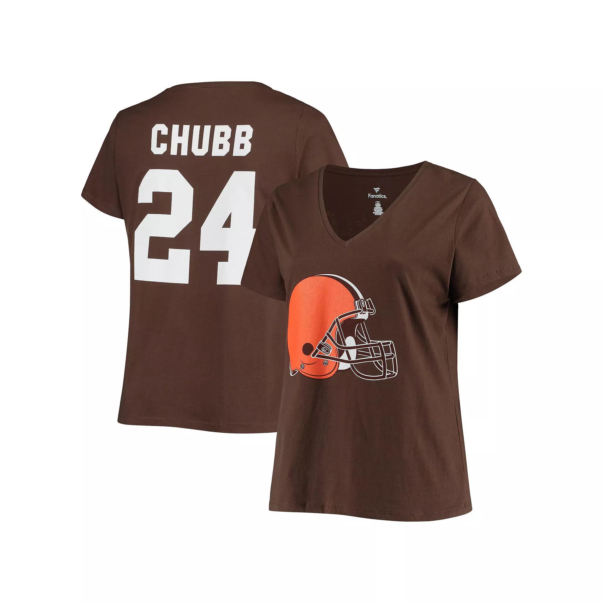 Women's Fanatics Branded Nick Chubb Brown Cleveland Browns Plus Size Name & Number V-Neck T-Shirt, Size: 1XL Product Image