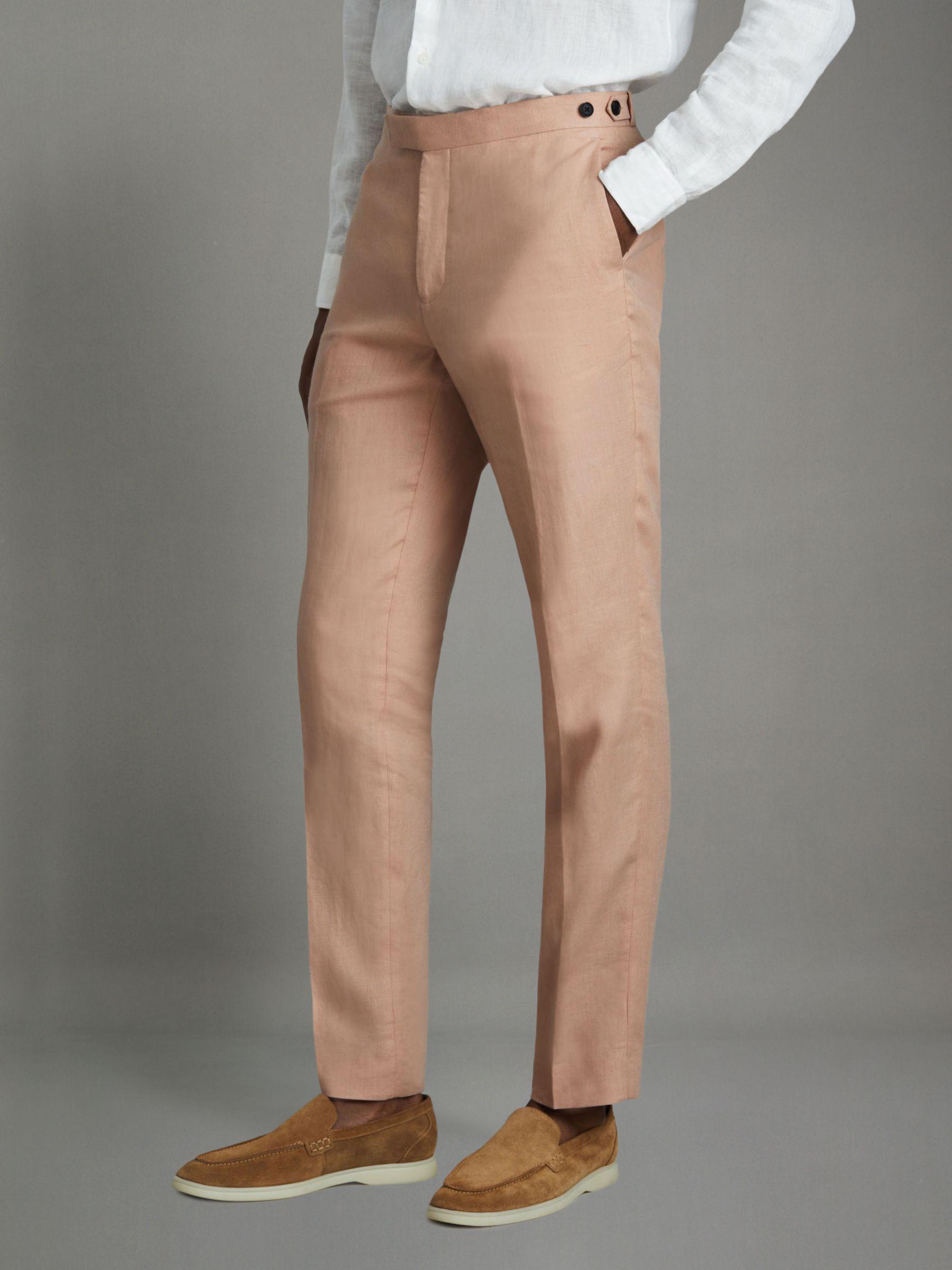Linen Tapered Trousers Slim-Fit in Pink Product Image