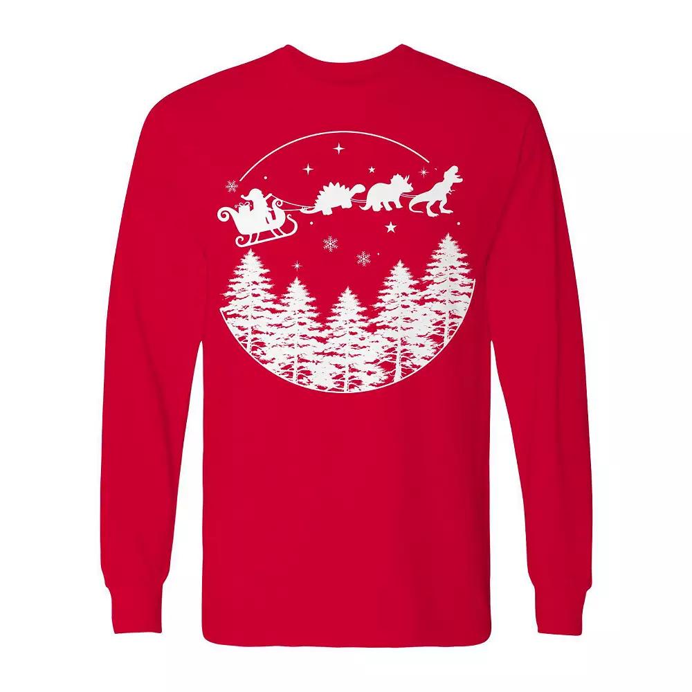 Men's Christmas Dinosaur Ride Long Sleeve Graphic Tee, Adult Unisex,  Product Image
