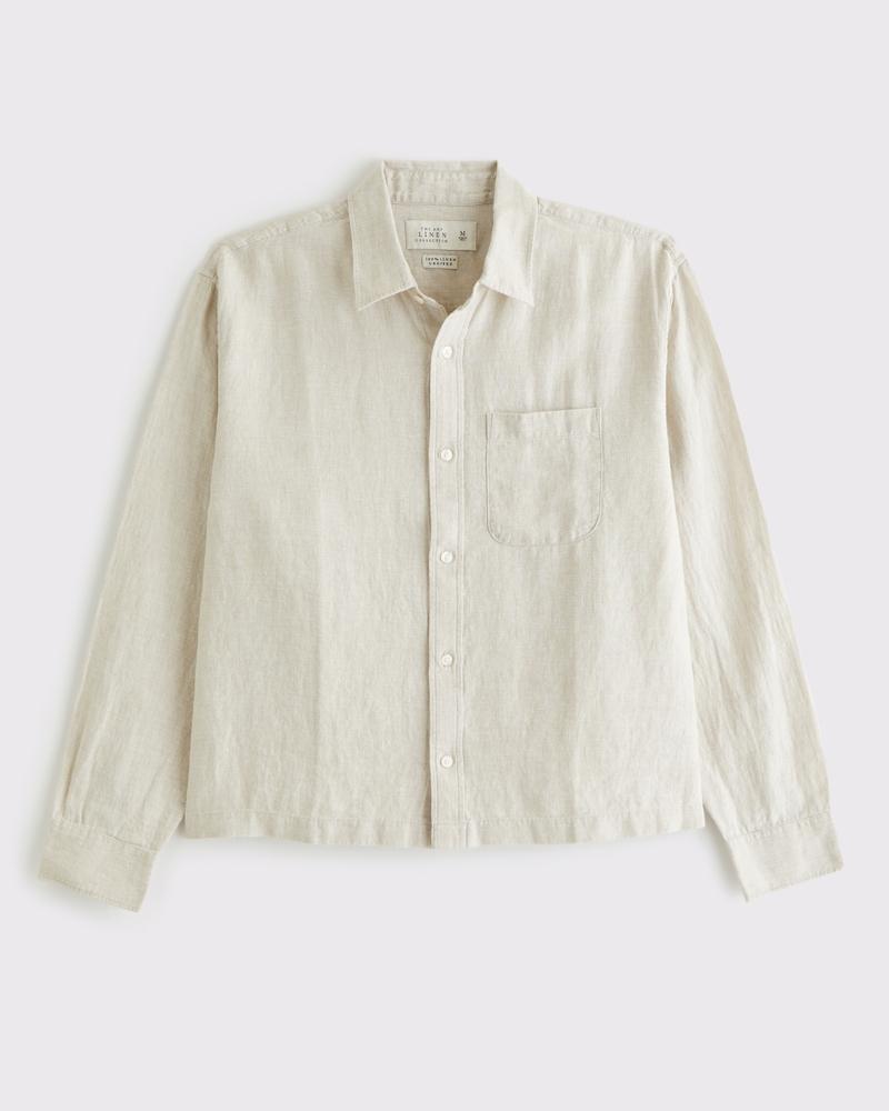 Cropped Linen Button-Up Shirt Product Image