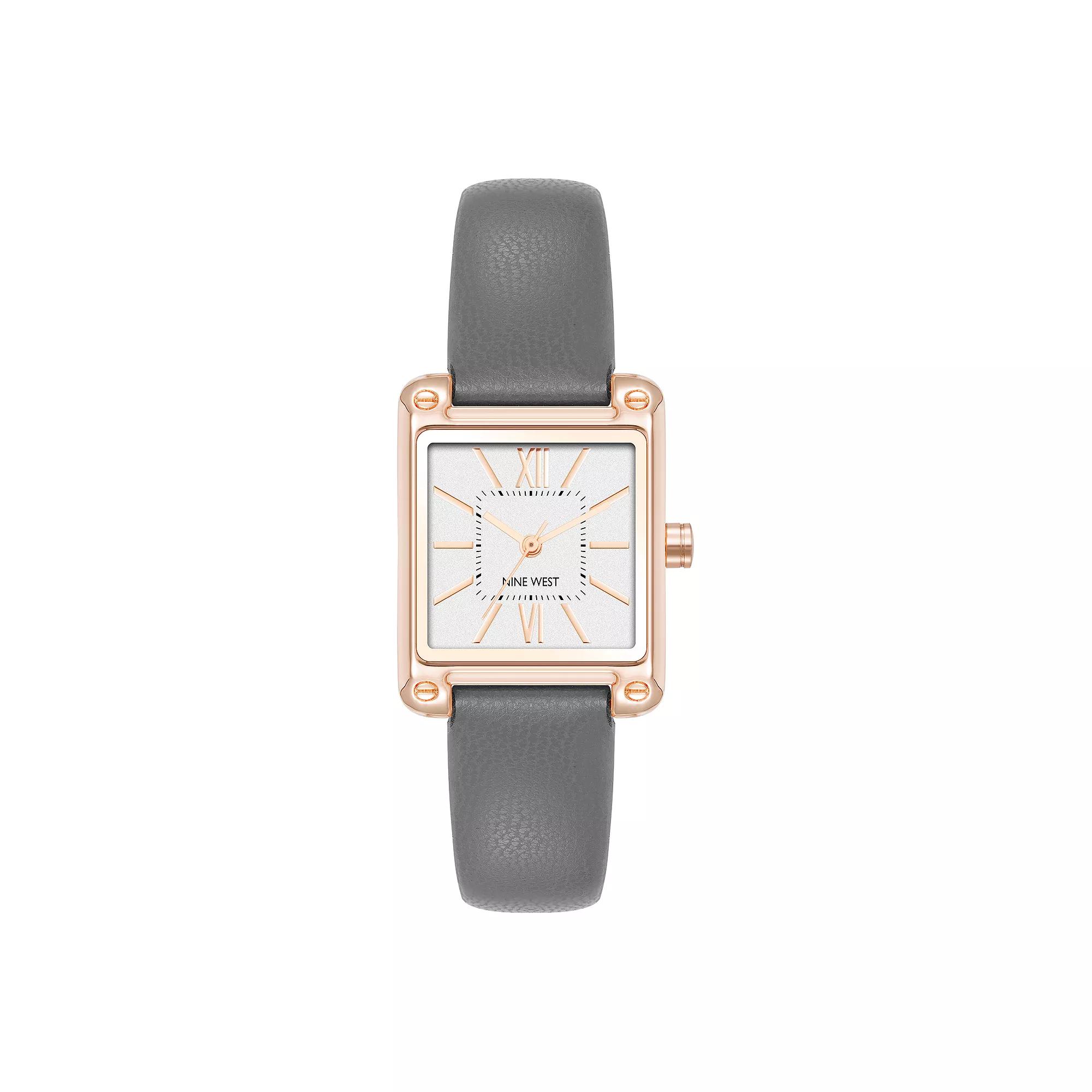 Nine West Women's Rose Gold Tone Gray Strap Watch, Grey Product Image