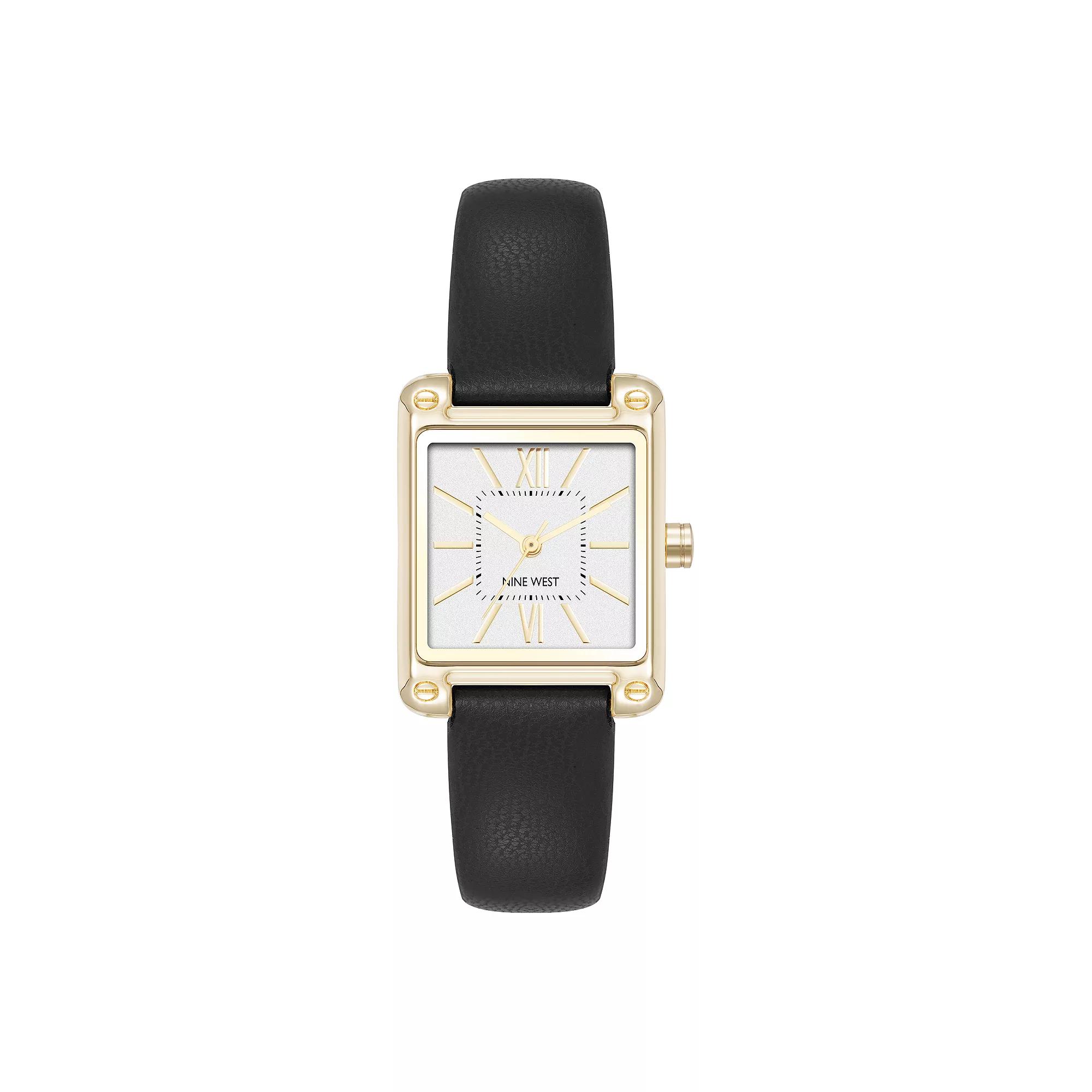 Nine West Women's Rose Gold Tone Gray Strap Watch, Black Product Image