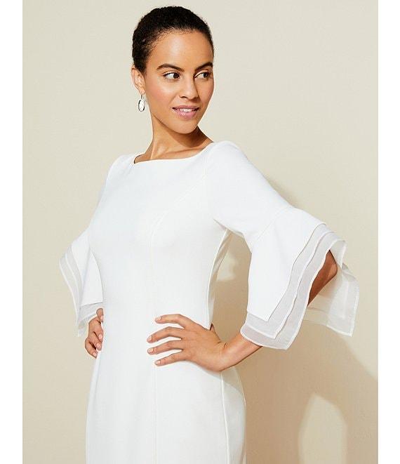 Adrianna Papell Stretch Crepe 3/4 Bell Sleeve Boat Neck Sheath Dress Product Image