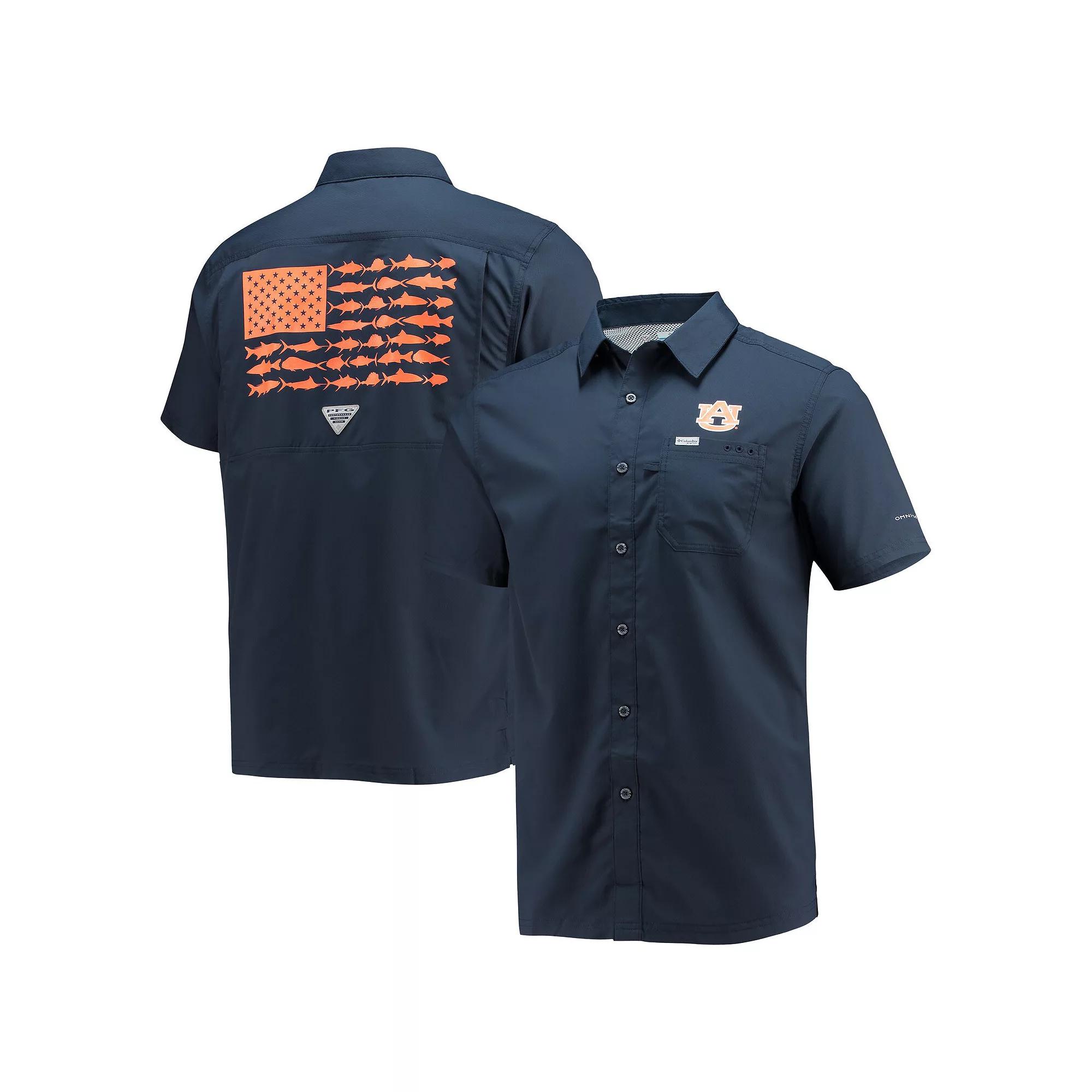 Men's Columbia PFG Navy Auburn Tigers Slack Tide Camp Button-Up Shirt, Size: Medium, Blue Product Image