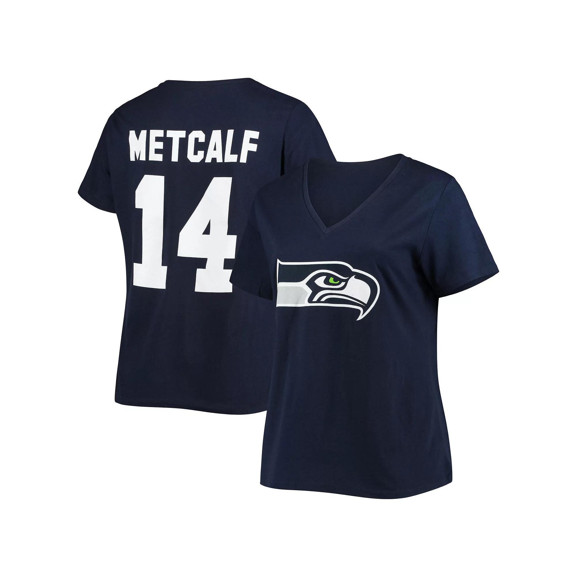 Women's Fanatics Branded DK Metcalf College Navy Seattle Seahawks Plus Size Name & Number V-Neck T-Shirt, Size: 2XL, Blue Product Image