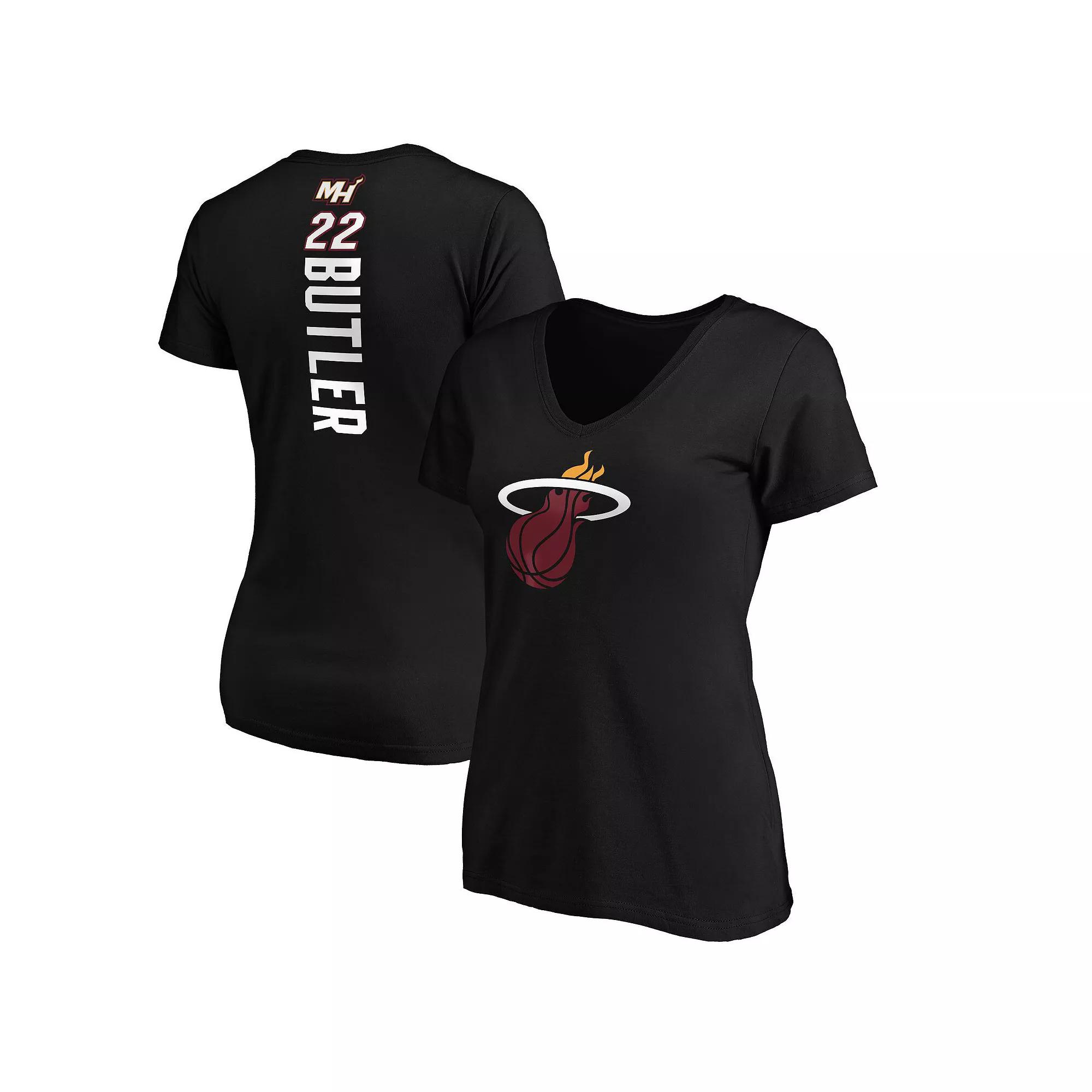 Women's Fanatics Branded Jimmy Butler Black Miami Heat Playmaker Logo Name & Number V-Neck T-Shirt, Size: Small Product Image