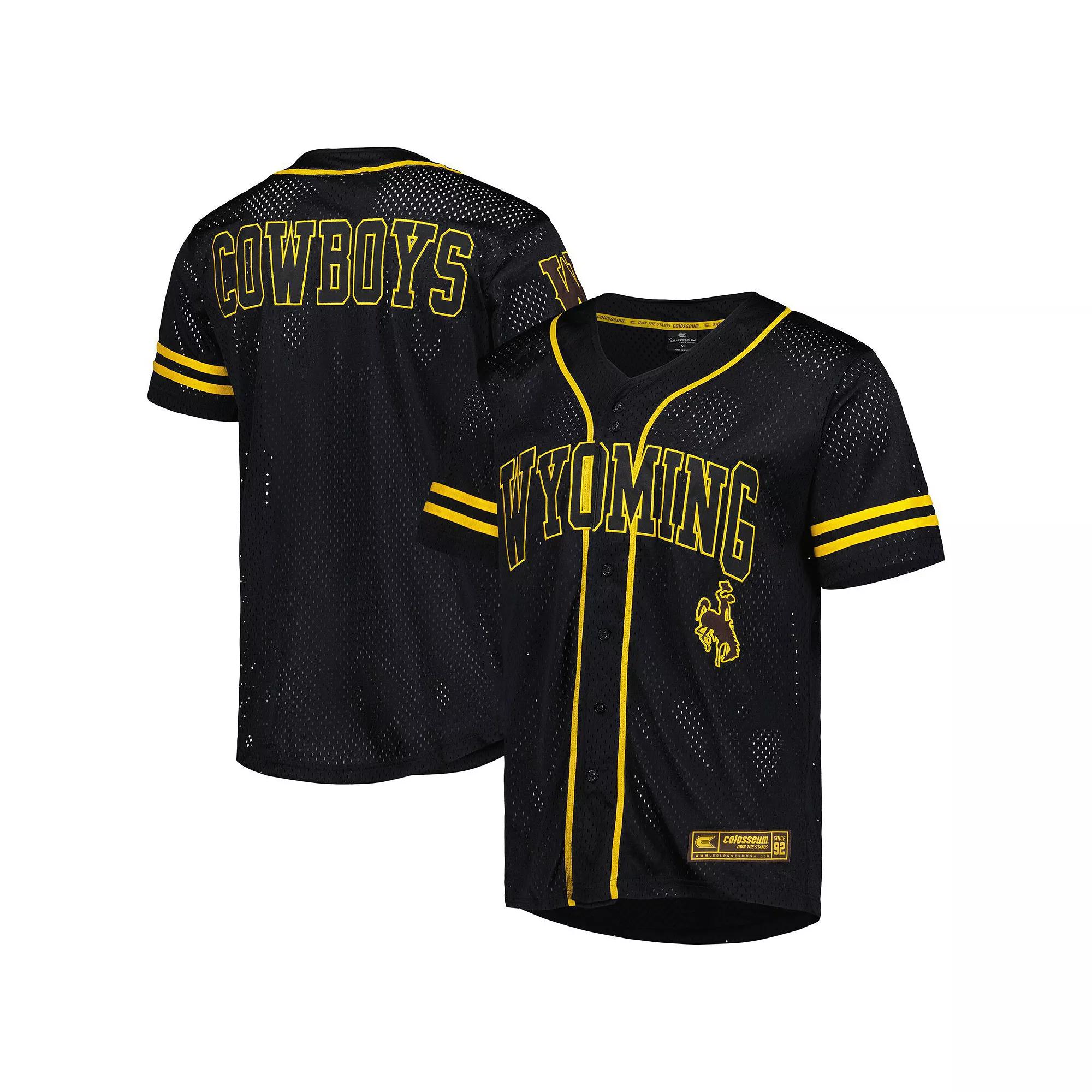 Men's Colosseum Black Wyoming Cowboys Free Spirited Mesh Button-Up Baseball Jersey, Size: XL, Wyo Black Product Image