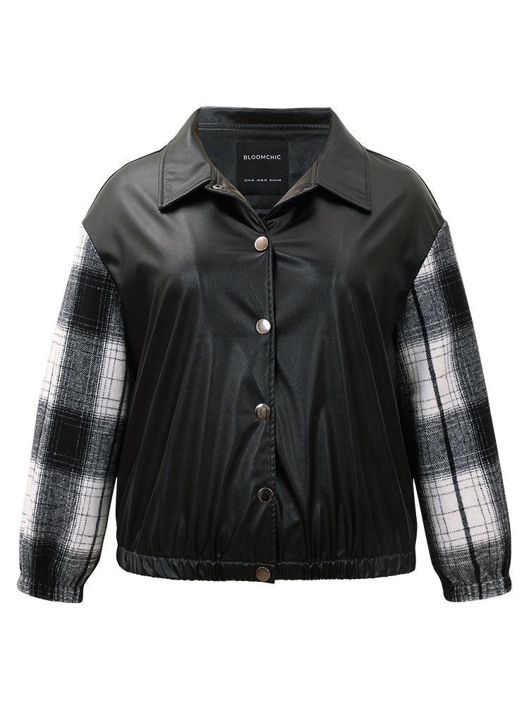 Plaid Patchwork Contrast Button Up Jacket Female Product Image