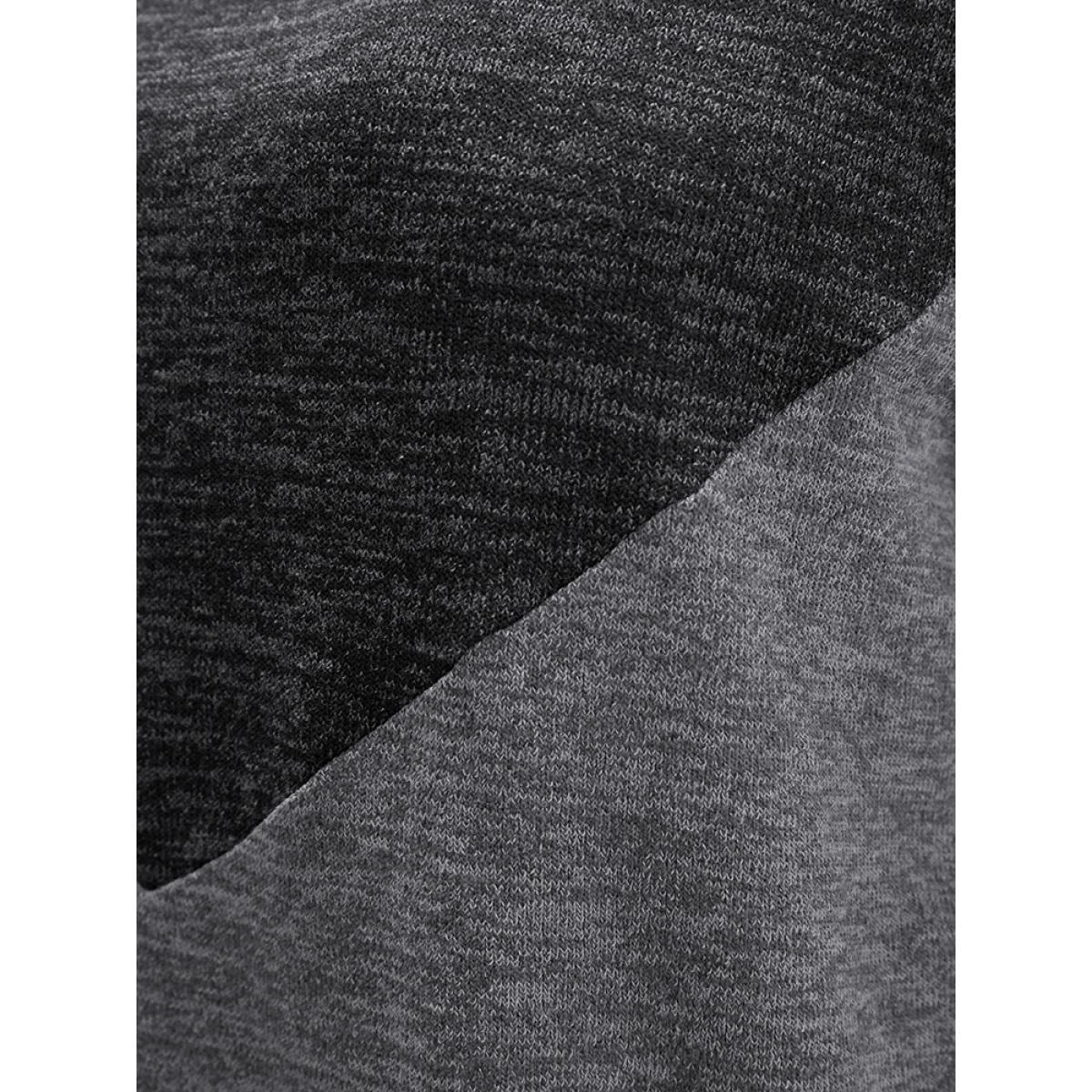 Plus Size Colorblock Contrast Button Detail Split Hem Sweatshirt Women DimGray Casual Overlap Collar Dailywear Sweatshirts BloomChic 12/L Product Image