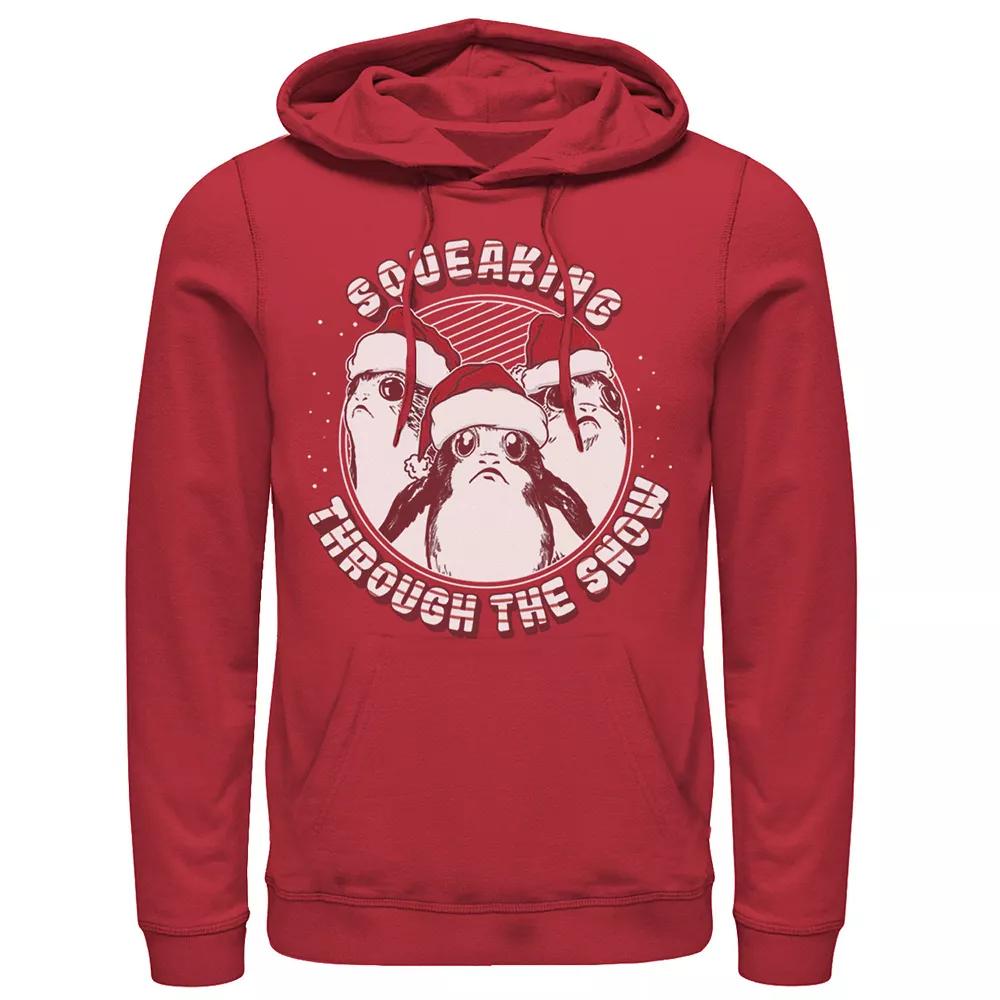 Men's Star Wars Porg Squeaking Through Snow Christmas Graphic Hoodie, Size: XXL, Red Product Image