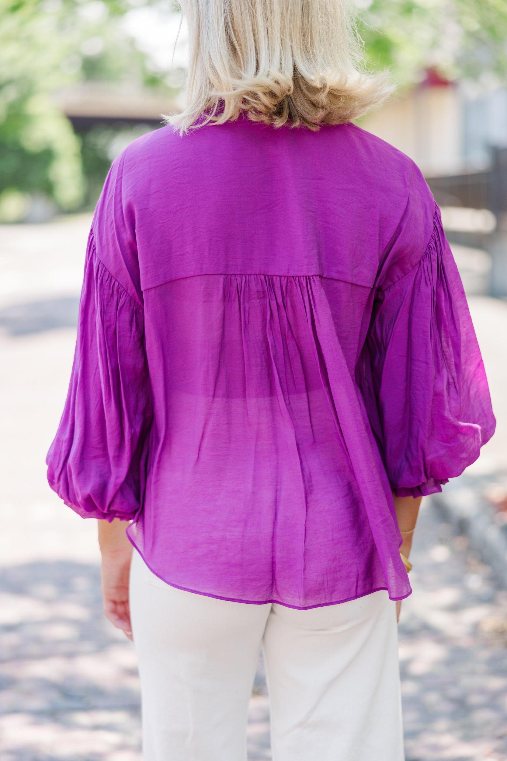 Somewhere New Purple Ruffled Blouse Female Product Image