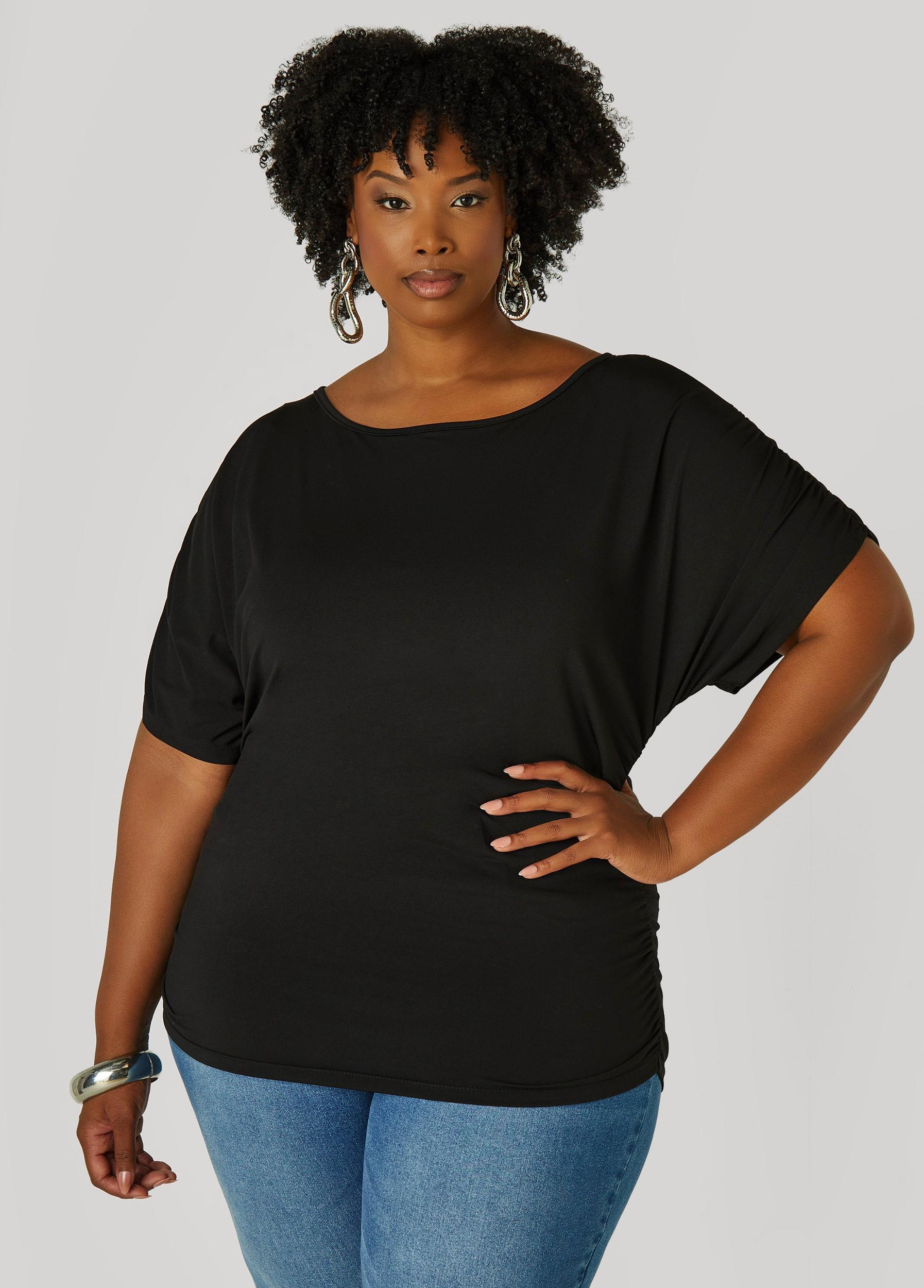 Plus Size Ruched Stretch Knit Top Ashley Stewart Product Image