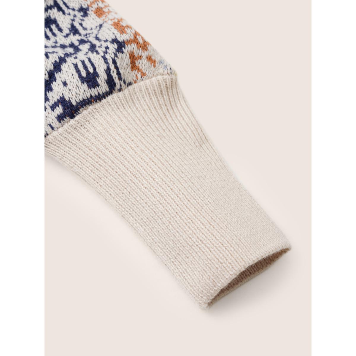 Plus Size Boho Print Dolman Sleeve Jacquard Cardigan Beige Women Casual Loose Long Sleeve Everyday Cardigans BloomChic 12/L Product Image