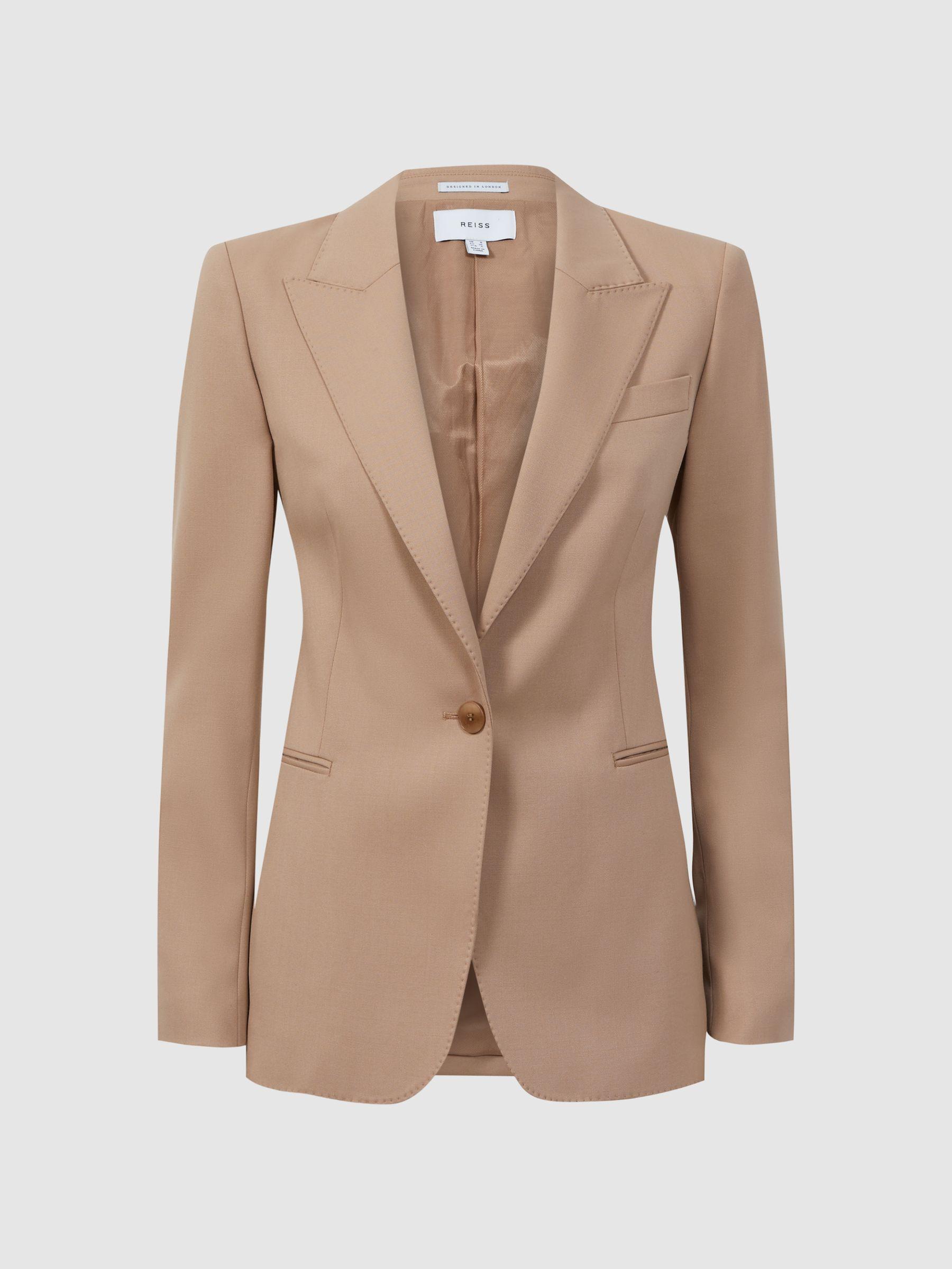 Tailored Wool Blend Single Breasted Suit Blazer in Camel Product Image