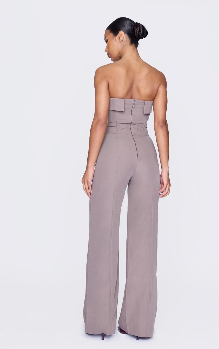 Taupe Premium Woven Bandeau Coreset Straight Leg Jumpsuit Product Image