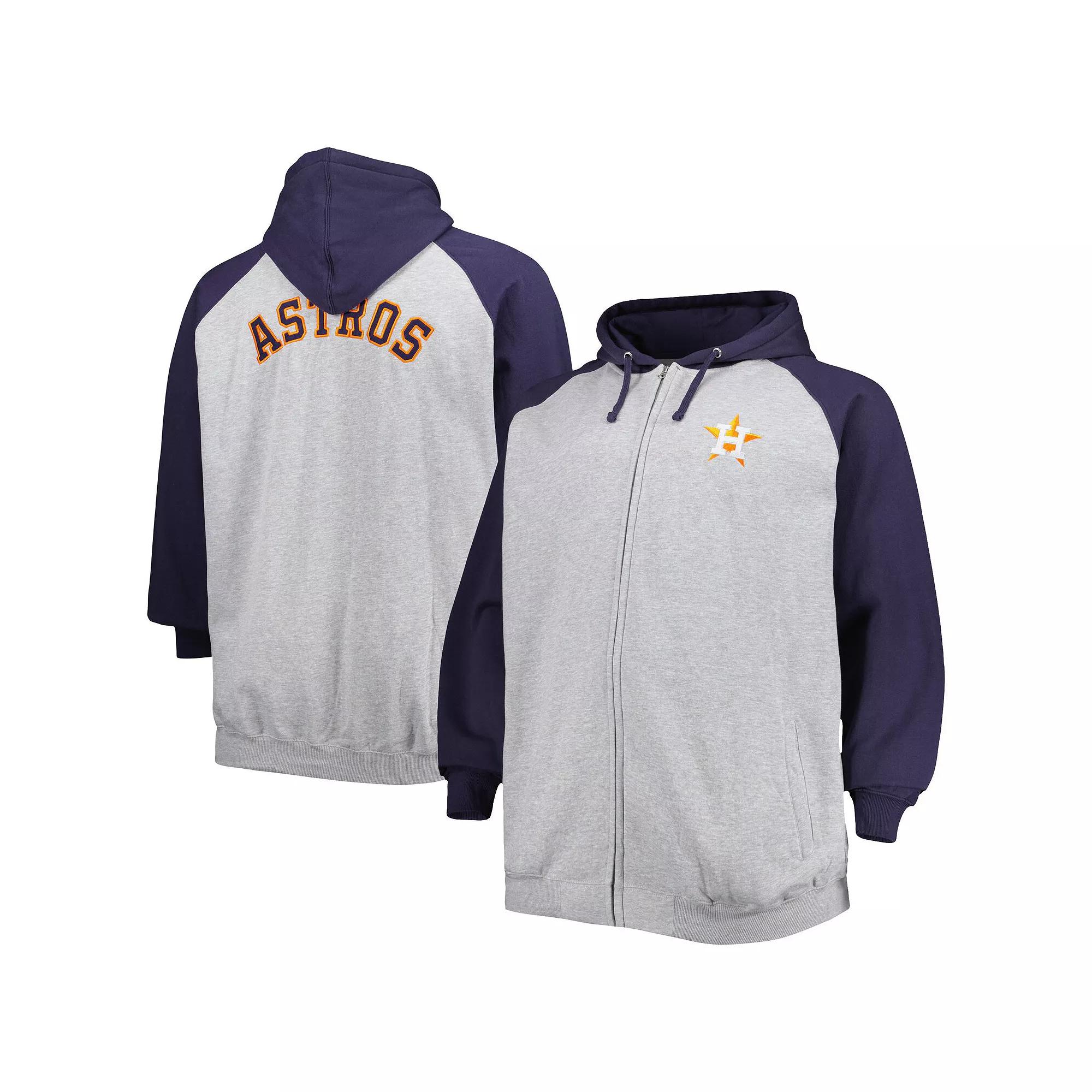 Men's Heathered Gray/Navy Houston Astros Big & Tall Raglan Full-Zip Hoodie, Size: 2XLT, Grey Product Image