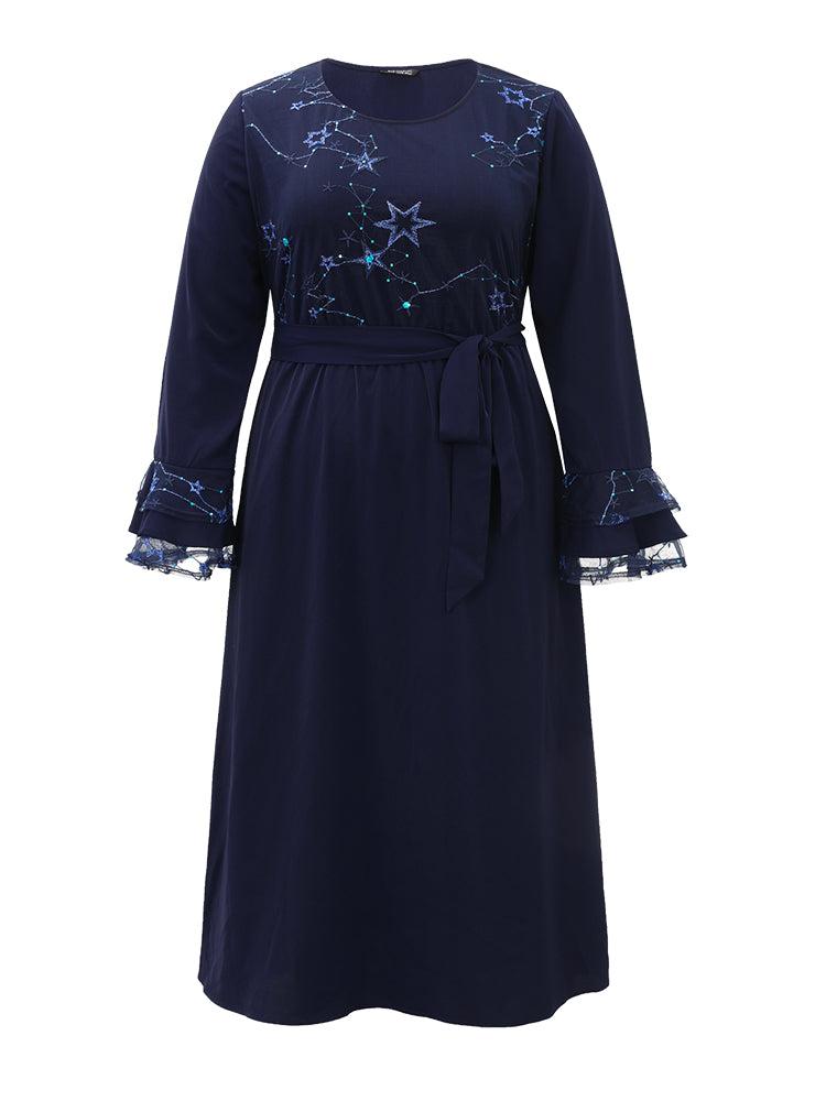 Star Sequin Mesh Layered Sleeve Dress Female Product Image