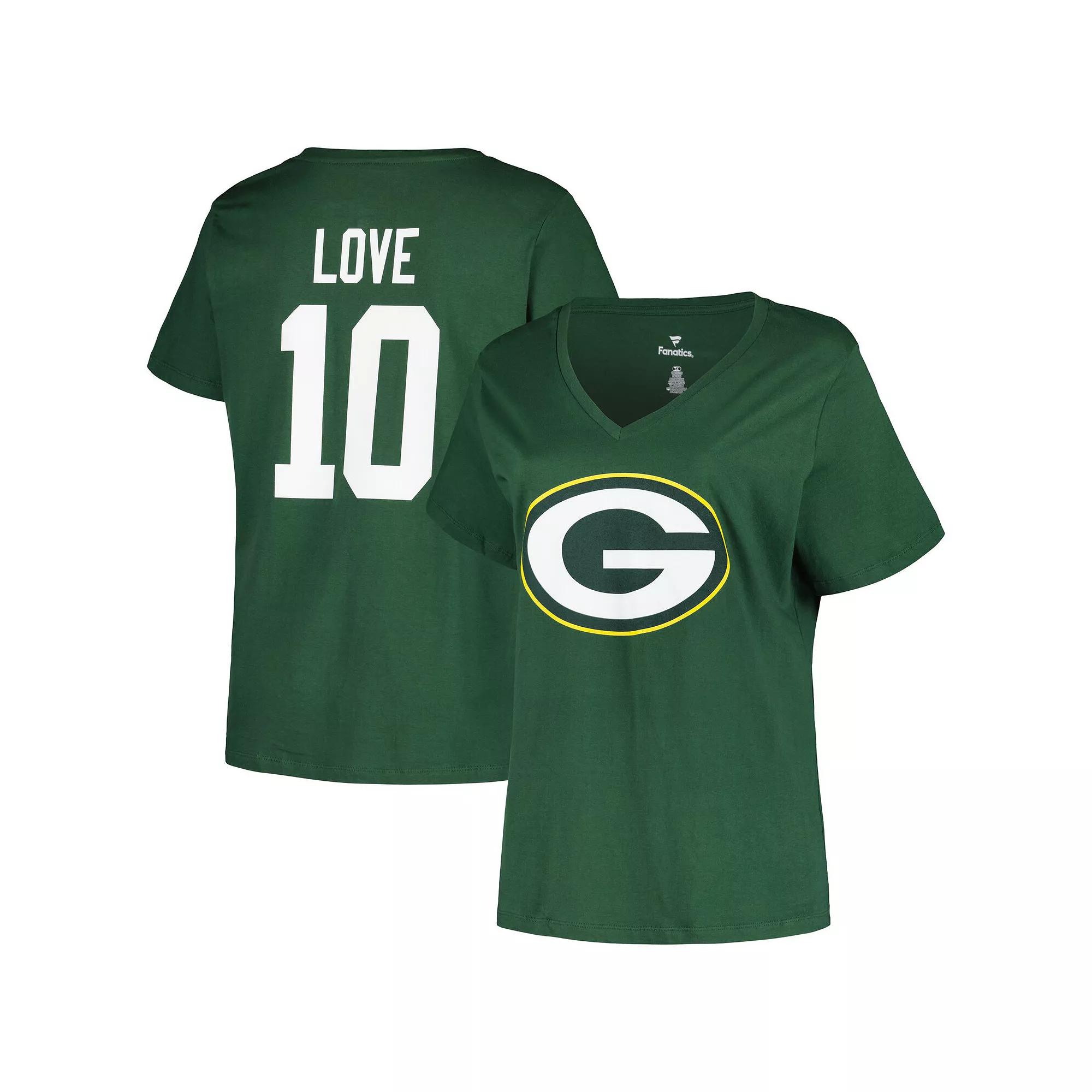 Women's Fanatics Branded Jordan Love Green Green Bay Packers Plus Size Player Name & Number V-Neck T-Shirt, Size: 3XL Product Image
