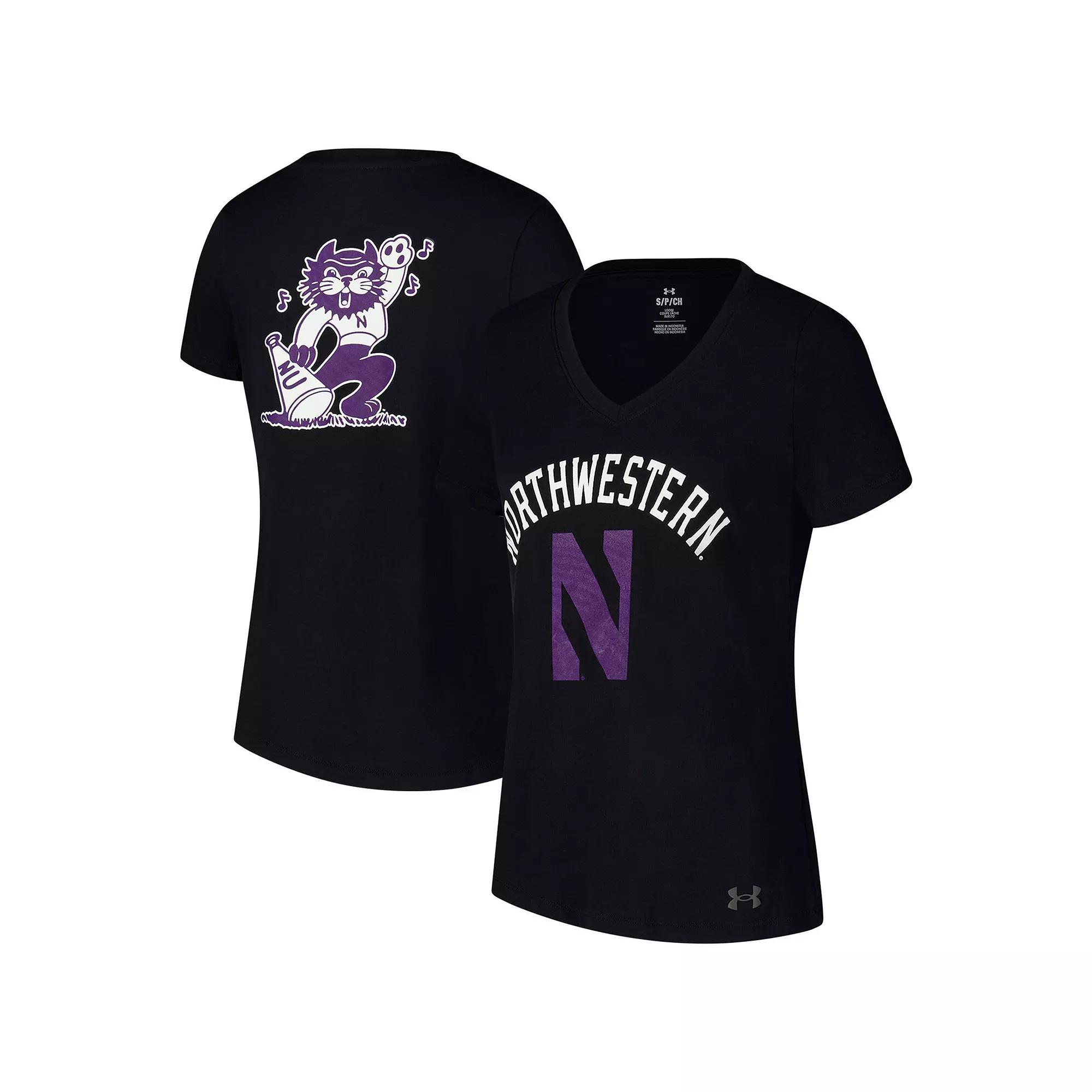 Women's Under Armour Black Northwestern Wildcats Logo V-Neck T-Shirt,  Product Image