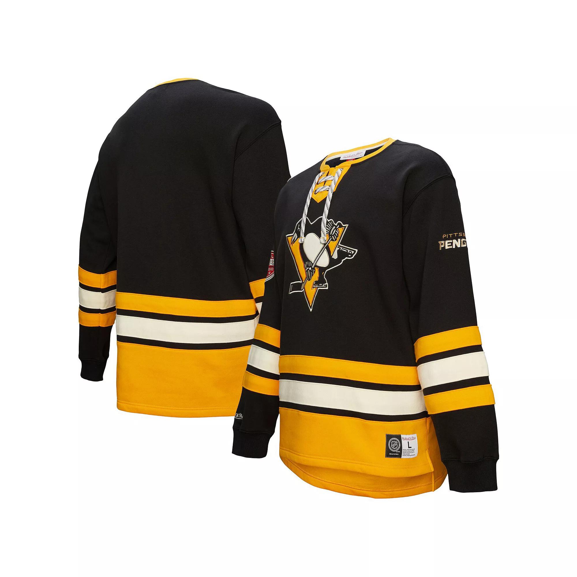 Men's Black Pittsburgh Penguins Heritage Lace-Up Pullover Sweatshirt, Size: 4XL Product Image