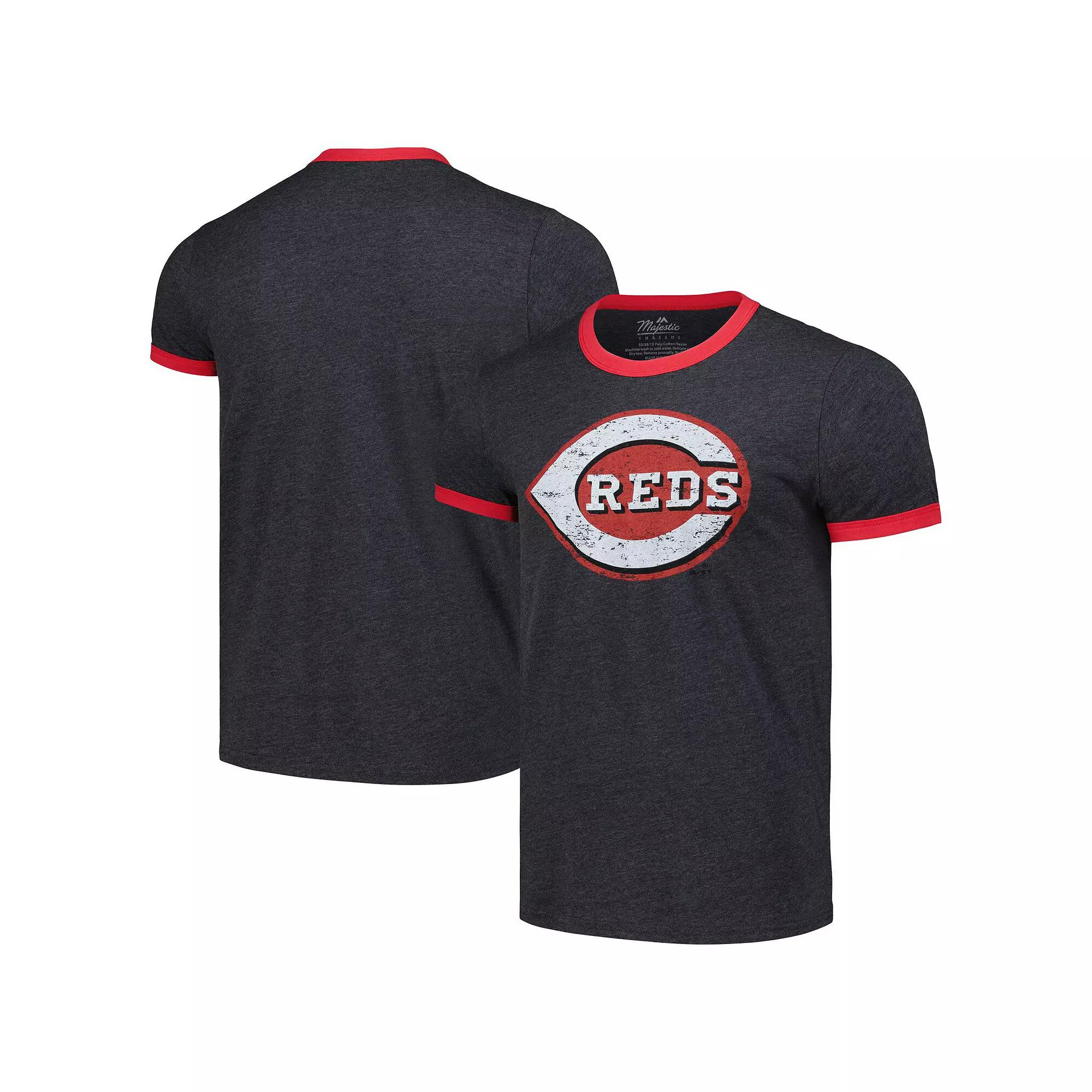 Men's Majestic Threads Black Cincinnati Reds Ringer Tri-Blend T-Shirt, Size: Small, Red Black Product Image