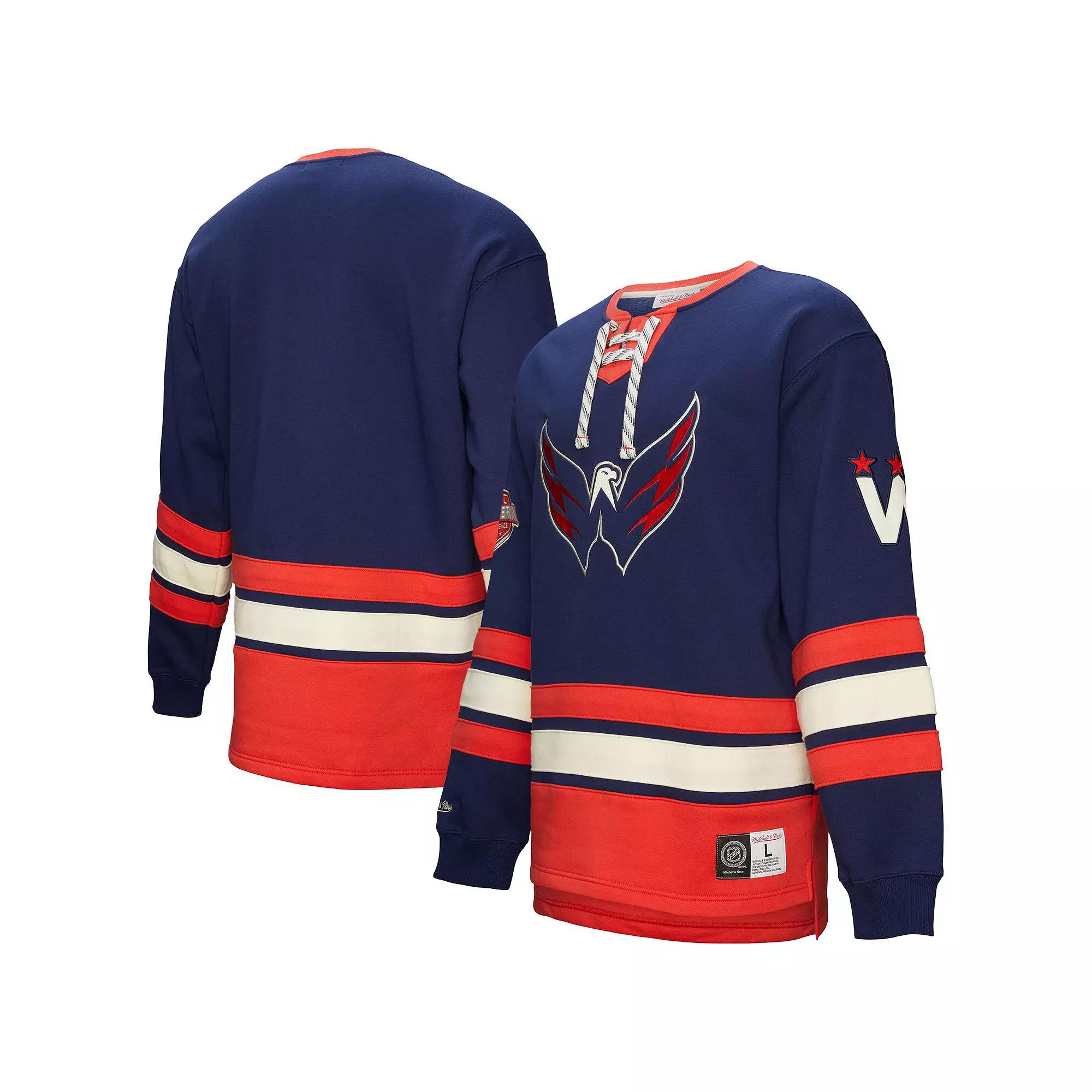 Men's Navy Washington Capitals Heritage Lace-Up Pullover Sweatshirt,  Product Image