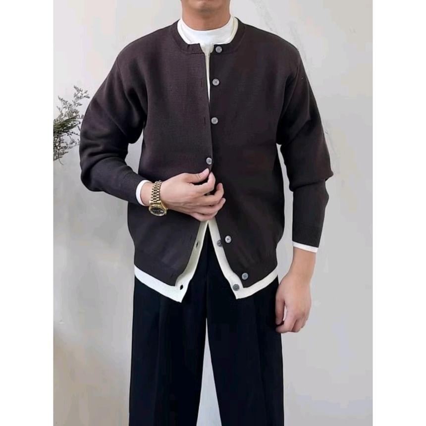 Crew Neck Mock Two Piece Cardigan Product Image