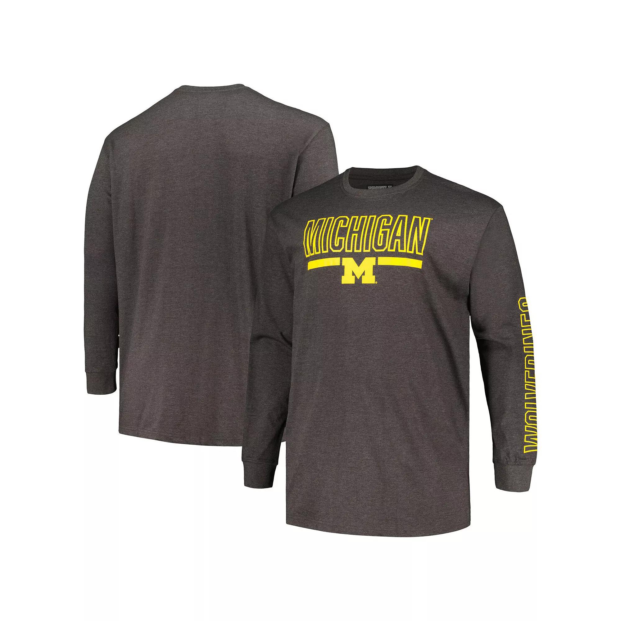 Men's Profile Heather Charcoal Michigan Wolverines Big & Tall Two-Hit Graphic Long Sleeve T-Shirt,  Product Image
