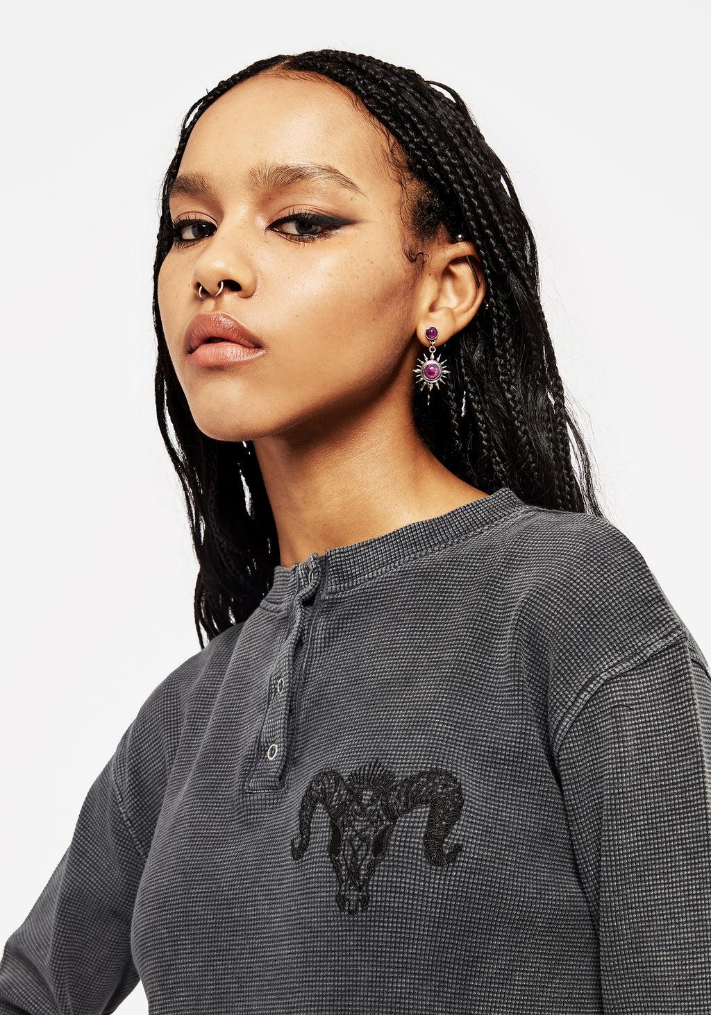 Ariel Cotton Blend Embroidered Long Sleeve Top Product Image