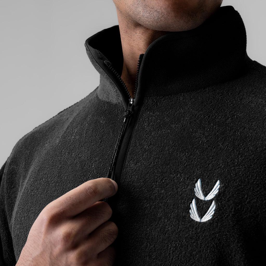 1057. Towel Terry Quarter Zip Oversized Tee - Black Product Image