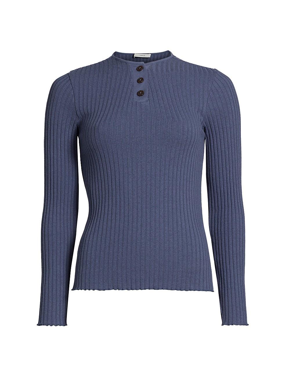 Womens Rib-Knit Henley Top Product Image