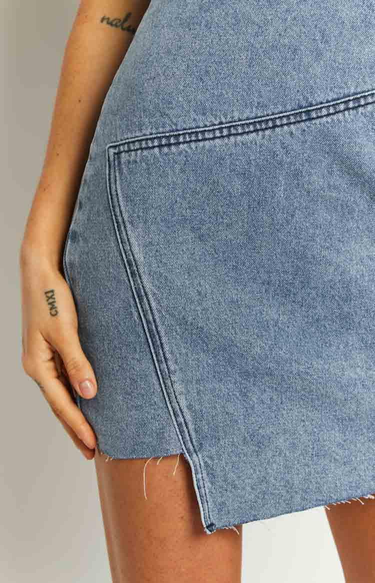 Jasmine Mid Wash Denim Wrap Front Mini Dress Product Image