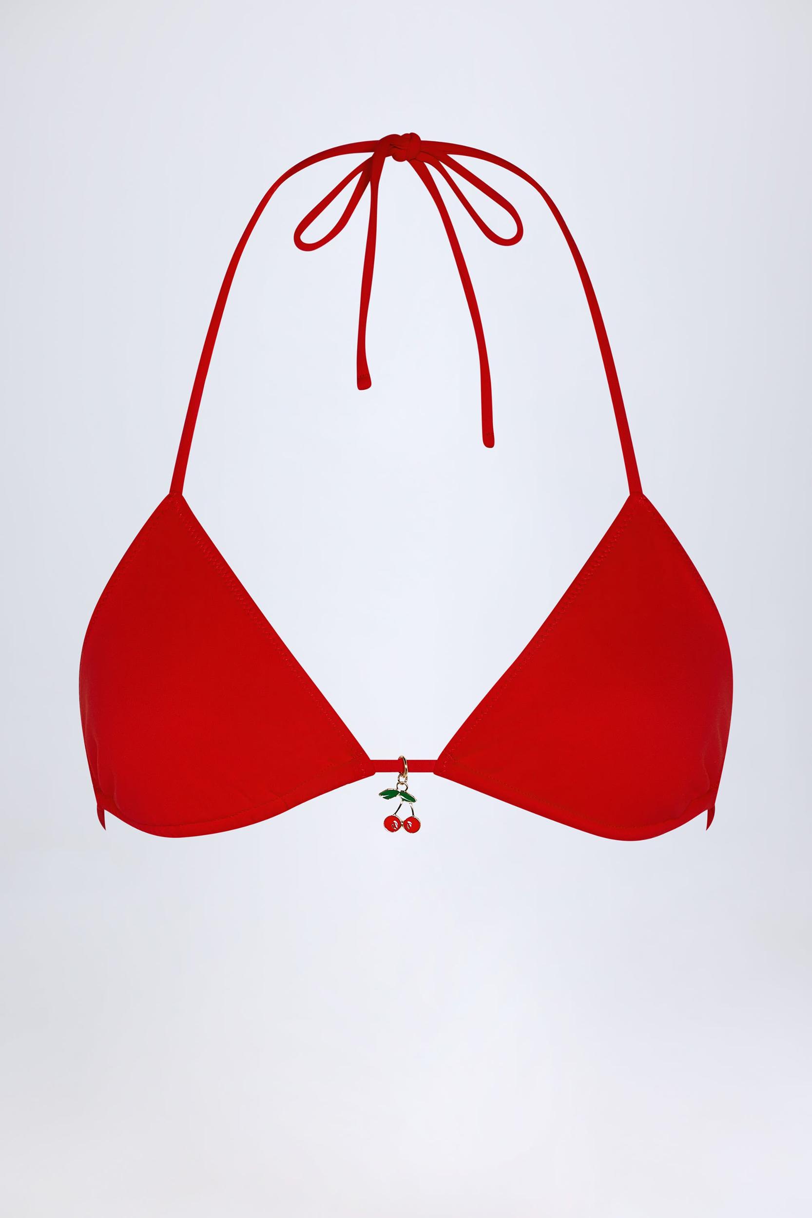 Charm-Detail Triangle Bikini Top in Fiery Red Product Image