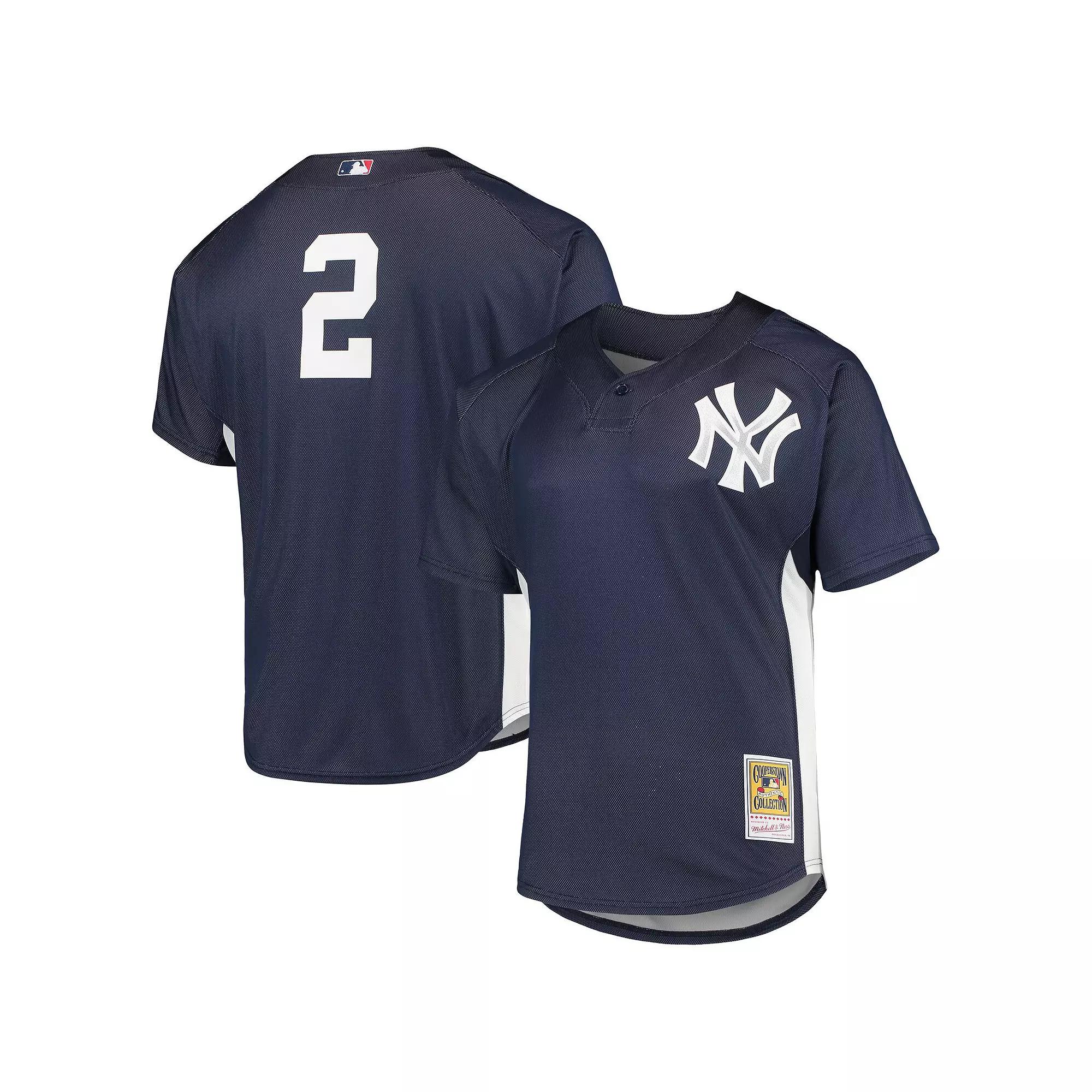 Men's Mitchell & Ness Derek Jeter Navy New York Yankees Cooperstown Collection Mesh Batting Practice Button-Up Jersey,  Product Image