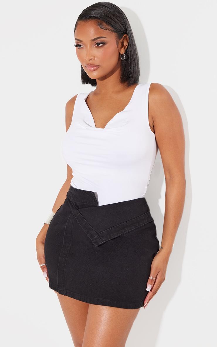 Shape Washed Black Denim Foldover Waist Mini Skirt Product Image