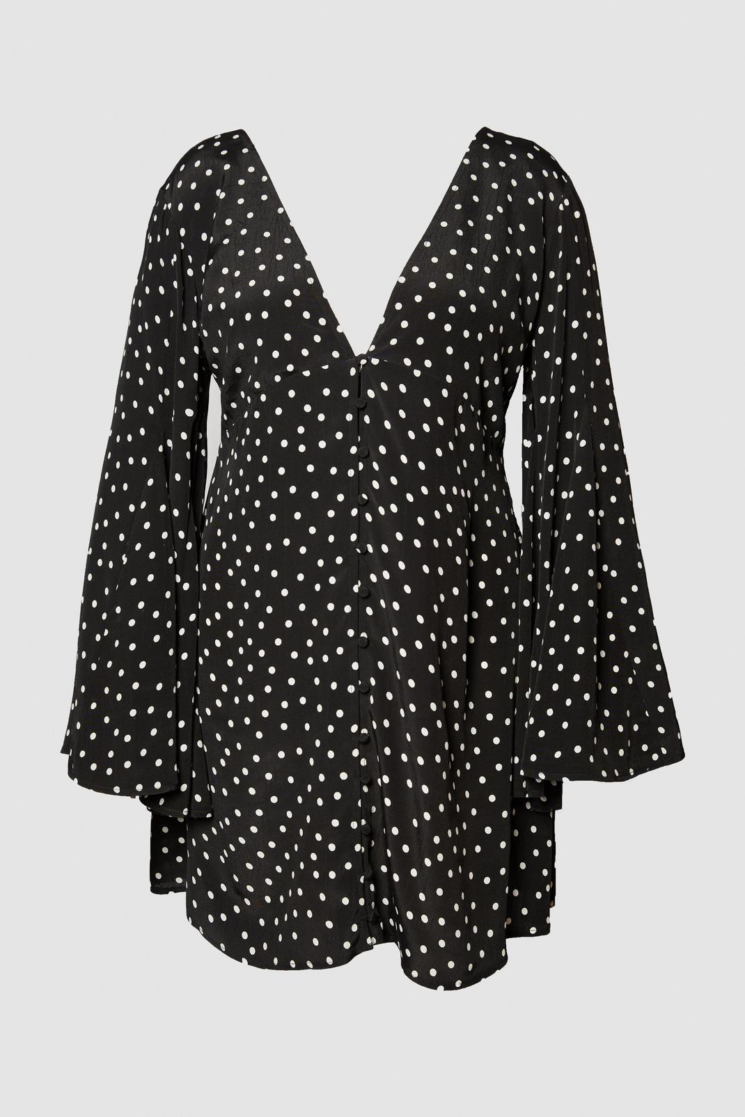 Plus Polka Dot Button Down Extreme Flared Sleeve Mini Dress Product Image