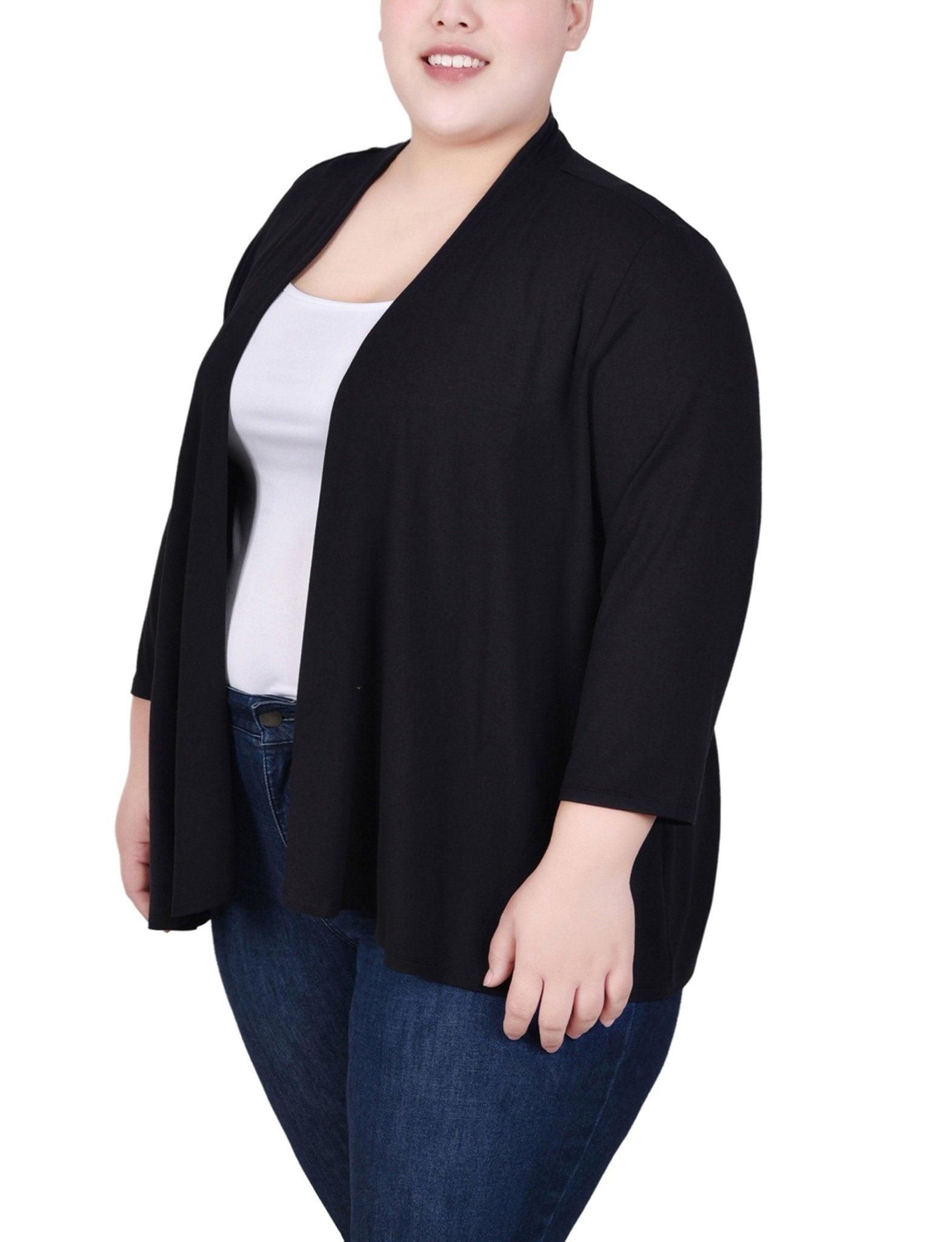 Black Solid 3/4 Sleeve Cardigan - Plus Product Image