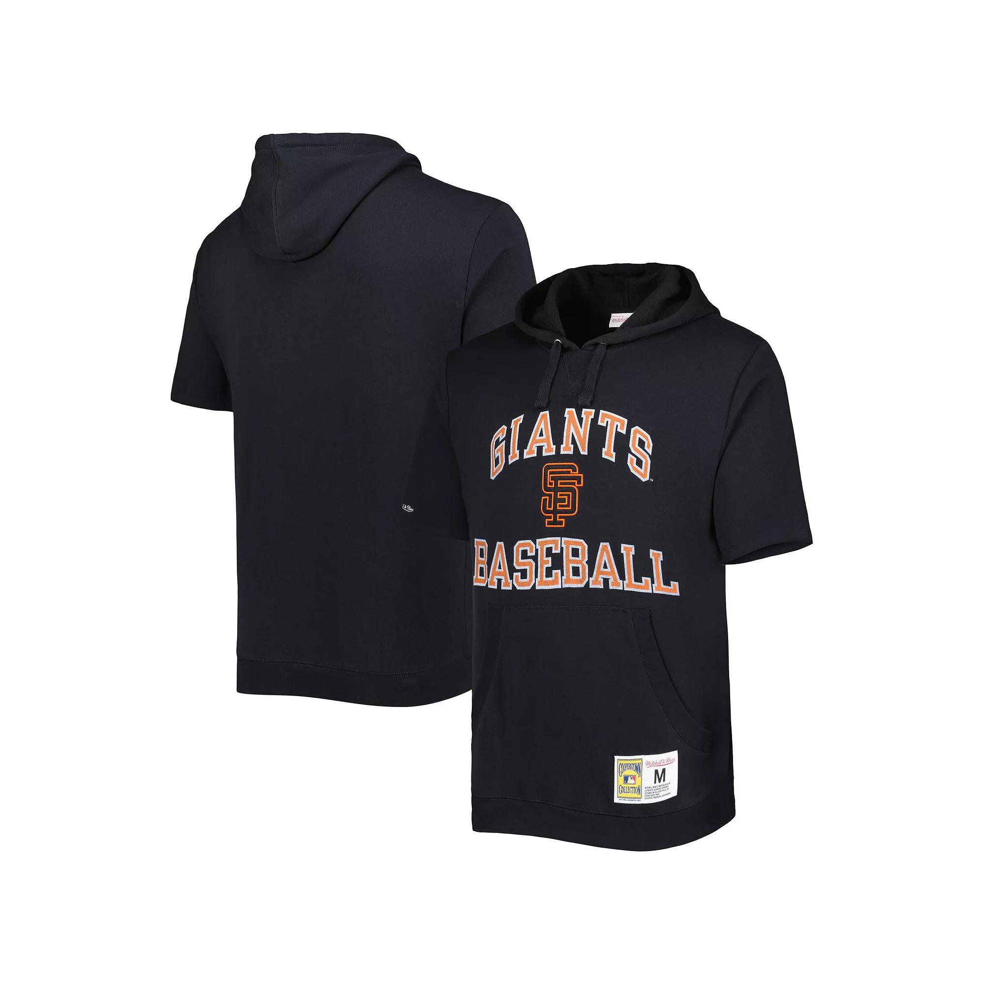 Men's Mitchell & Ness Black San Francisco Giants Cooperstown Collection Washed Fleece Pullover Short Sleeve Hoodie, Size: Large Product Image