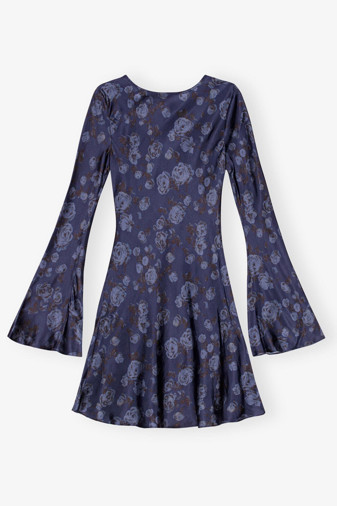 Dark Blue Floral Printed Mini Dress Product Image