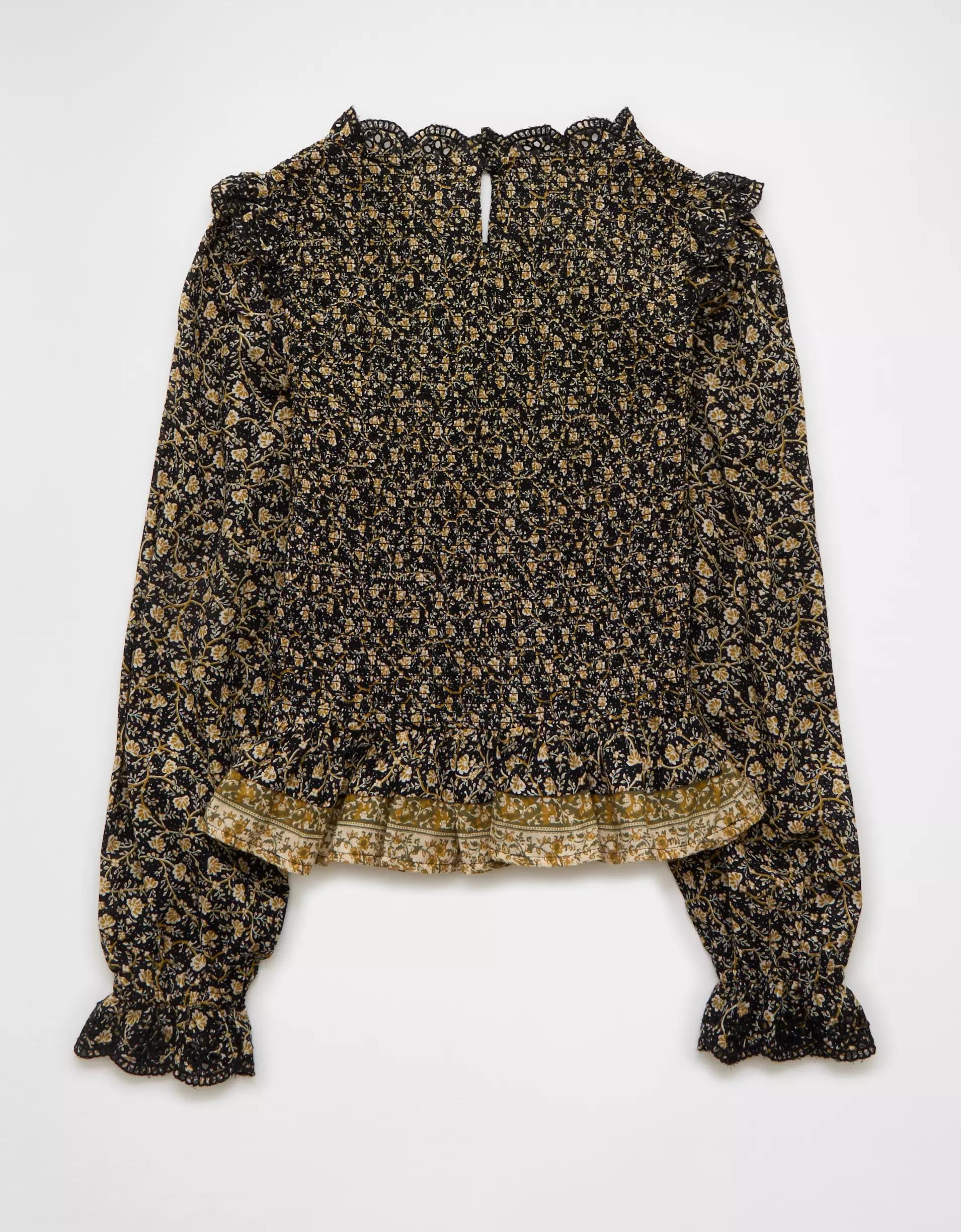 AE Long Sleeve Smocked Babydoll Blouse Product Image