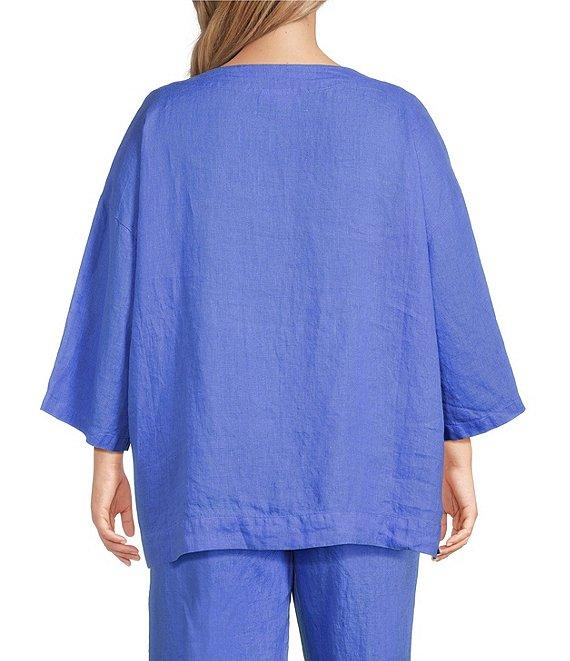 Bryn Walker Plus Resort Light Linen Round Neck 3/4 Sleeve Shirt Product Image