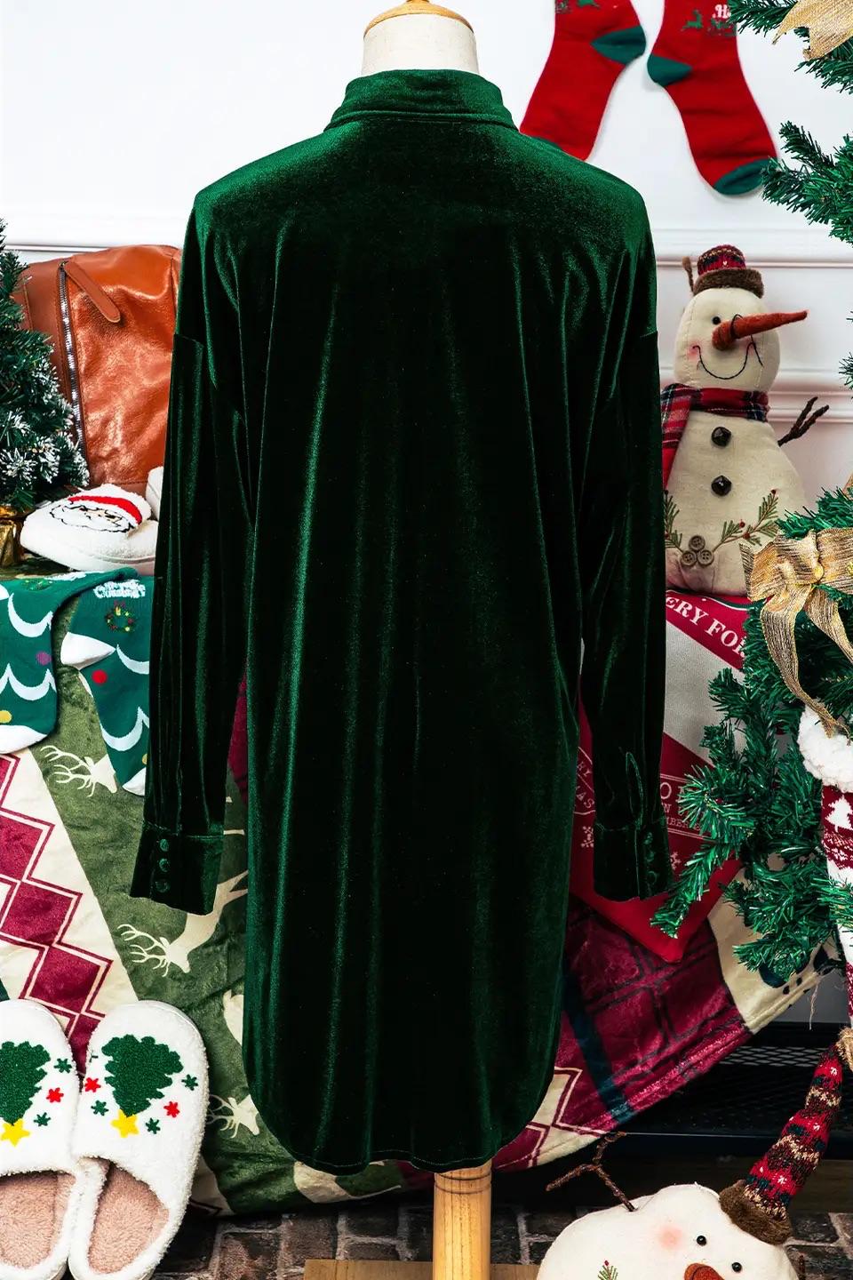 Velvet Button Front Shirt Dress Product Image