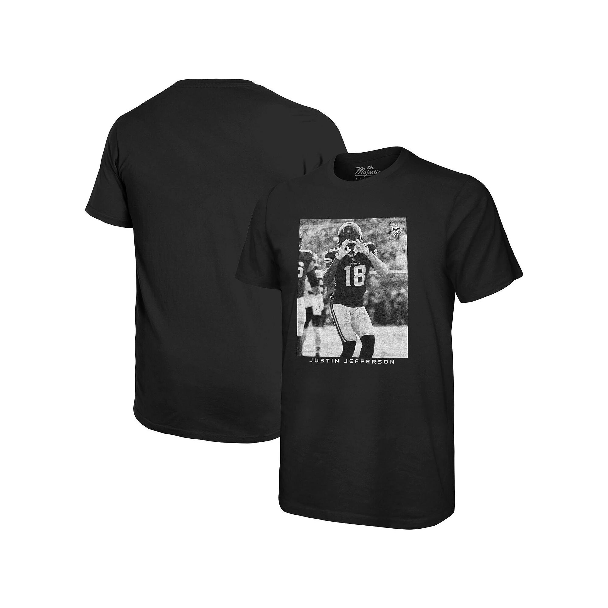 Men's Majestic Threads Justin Jefferson Black Minnesota Vikings Oversized Player Image T-Shirt, Size: 2XL Product Image